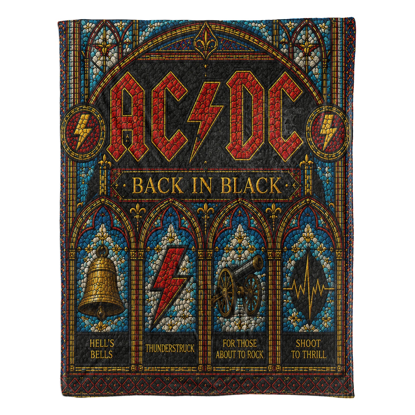 AC/DC Back In Black Sherpa Blanket – Stained Glass Rock Icon Throw Blanket