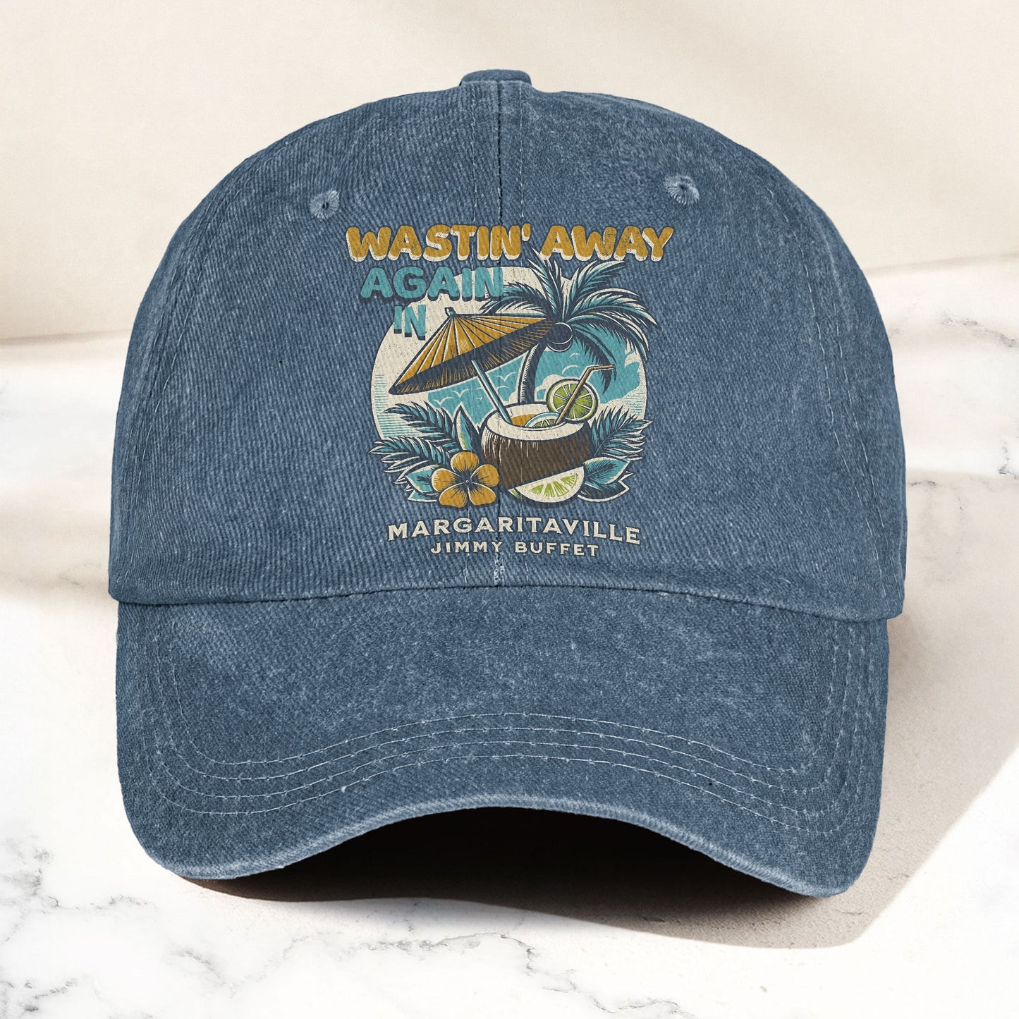 Margaritaville Denim Cap – Retro Jimmy Buffett Inspired Dad Hat (With Box)
