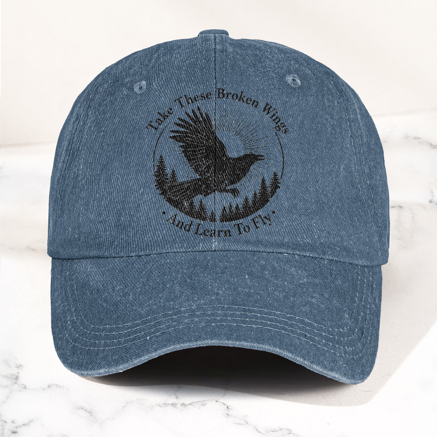 Broken Wings Take These Broken Wings And Learn To Fly Denim Cap – Retro Vintage Dad Cap Gift For Dad (With Box)