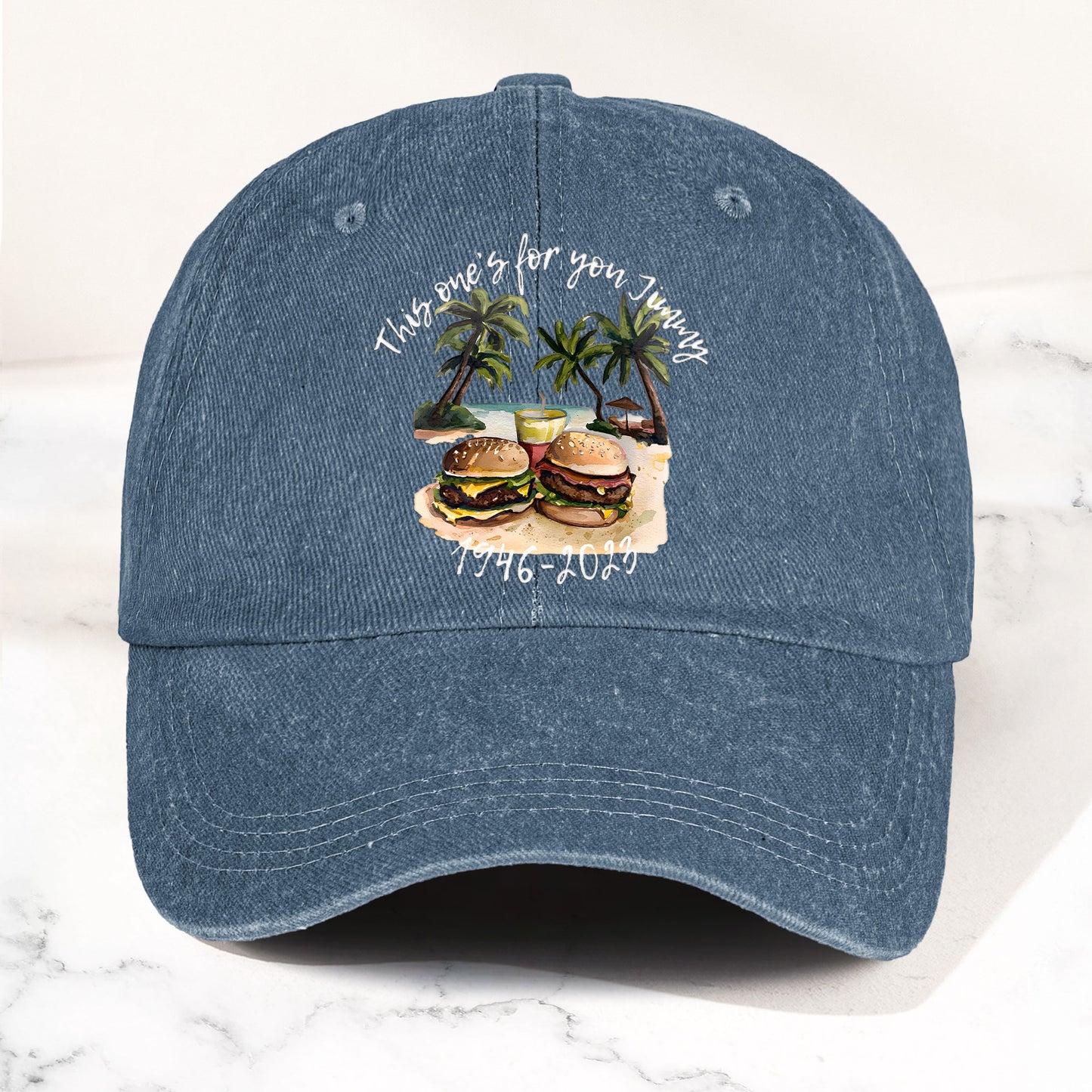 Jimmy Buffett Tribute Denim Dad Cap – "This One’s For You Jimmy" Vintage Hat