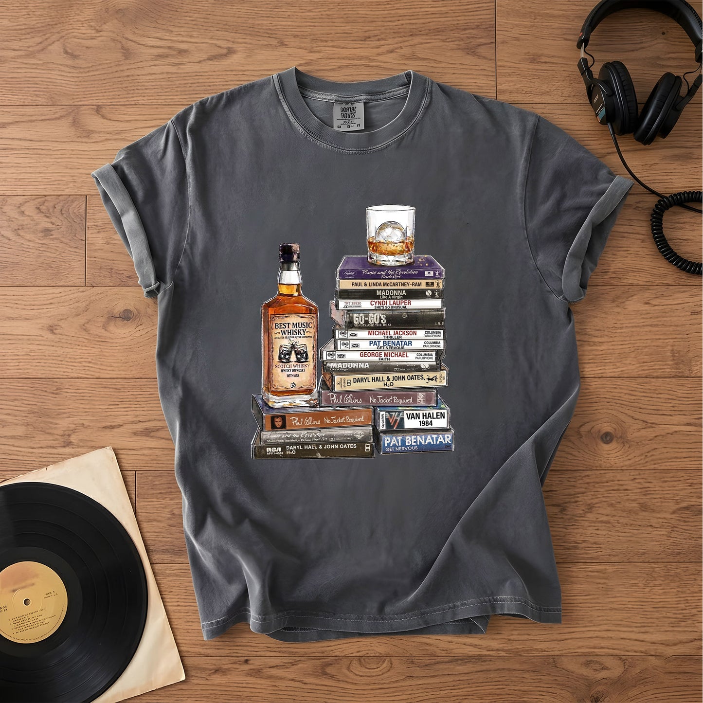 1980s Rock Album Cassette Collection T-Shirt – Retro Rock Music Michael Jackson Madonna and Bands Merch Tee