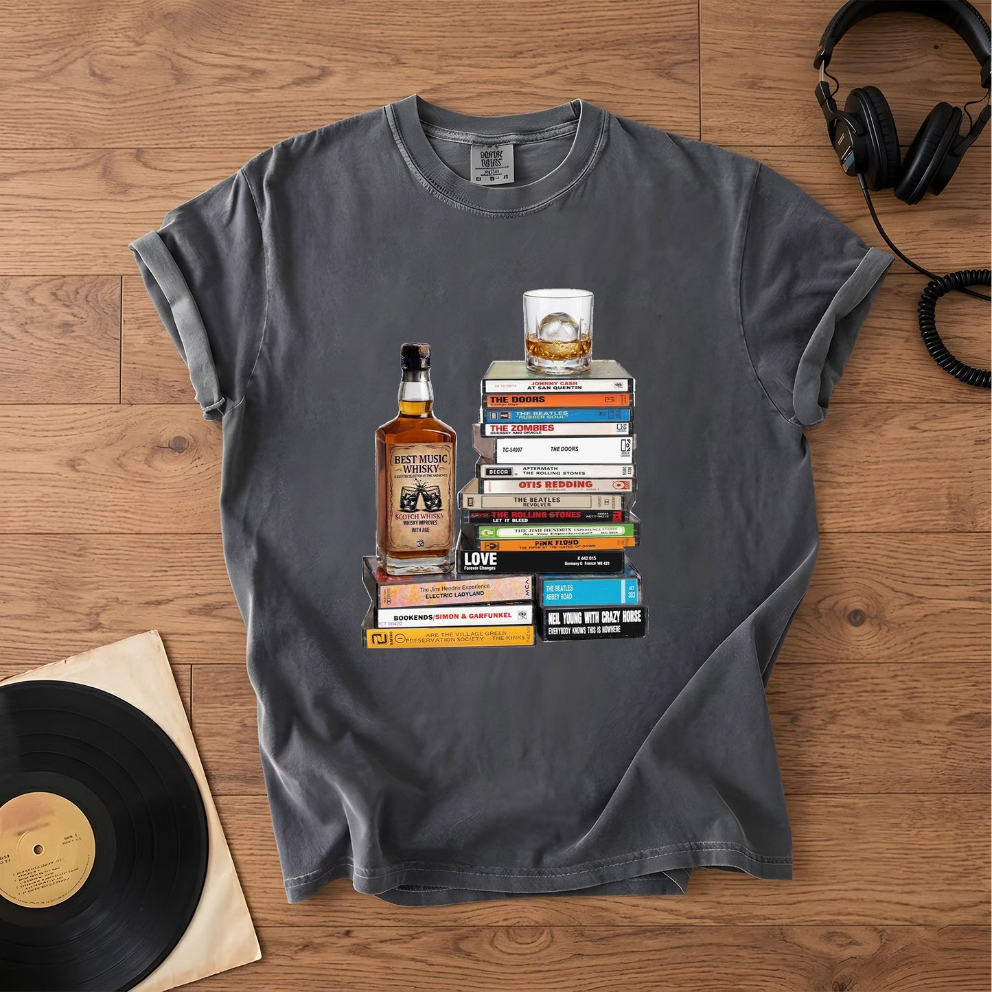 Vintage Rock Cassette Collection T-Shirt – The Beatles Rolling Stones Pink Floyd Albums Graphic Tee
