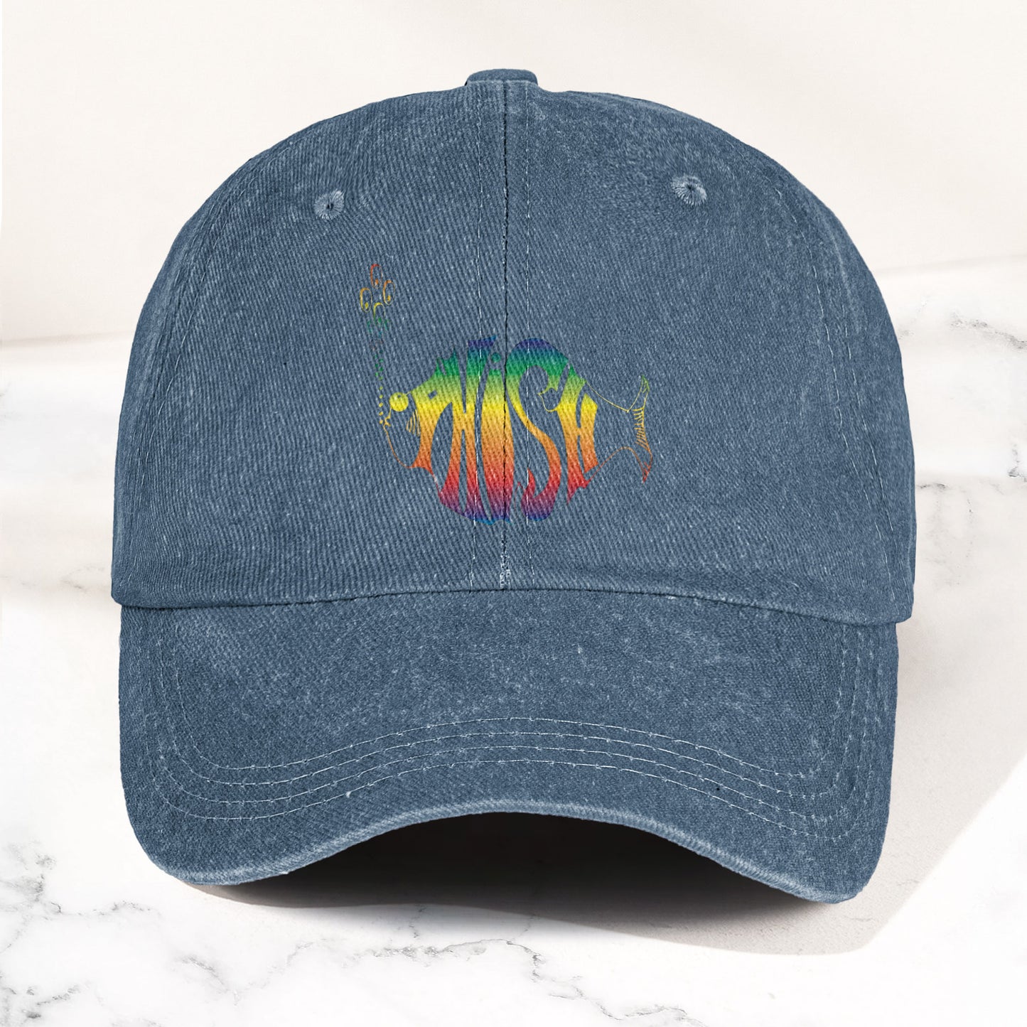 Phish Rainbow Fish Logo Denim Cap – Retro Music Phish Cap Gift For Dad (With Box)