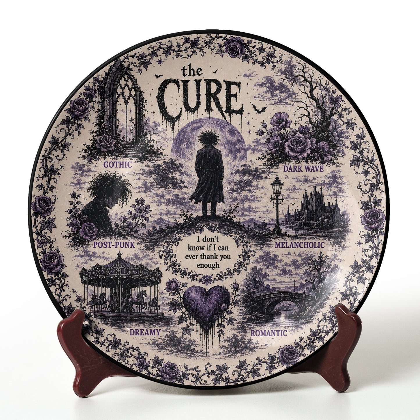 The Cure Gothic Decorative Ceramic Plate – Dark Wave & Post-Punk Inspired Collector Plate, Romantic Gothic Home Decor Gift for Music Fans