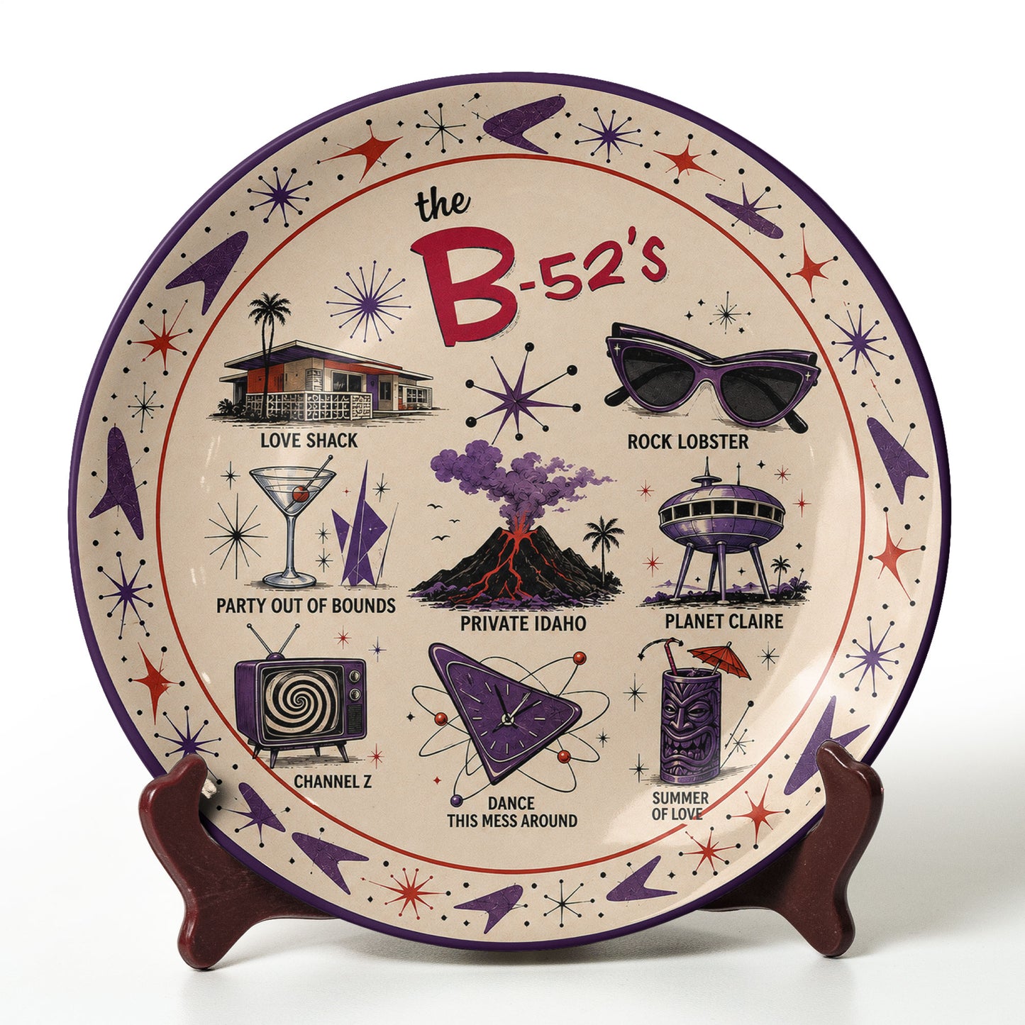 The B-52's Decorative Ceramic Plate – Retro New Wave Music Band Collectible Display Plate, Love Shack Wall Art Gift for Fans