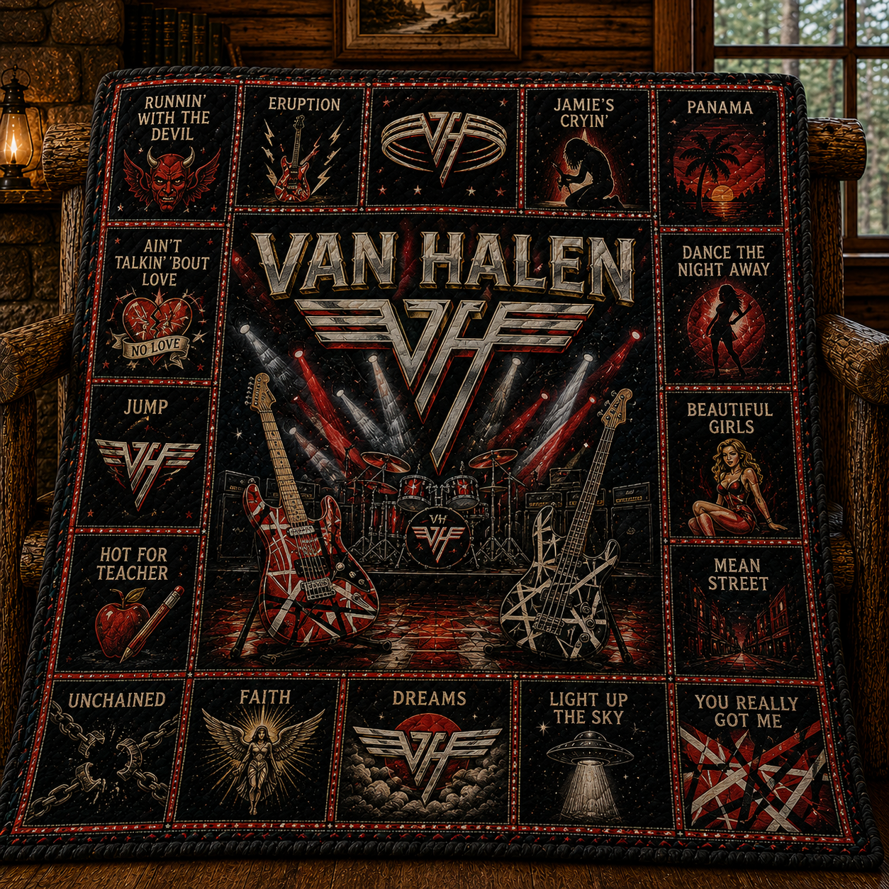 Van Halen Hard Rock Quilt Blanket – Frankenstrat Guitar Journey In Every Stitch