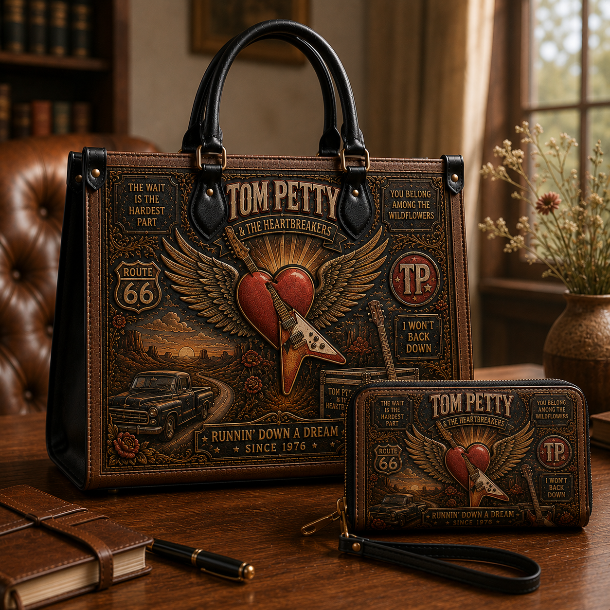 Tom Petty and the Heartbreakers Handbag, Tote Bag and Wallet Set, Wildflowers Rock Music Accessories, Fan Gift
