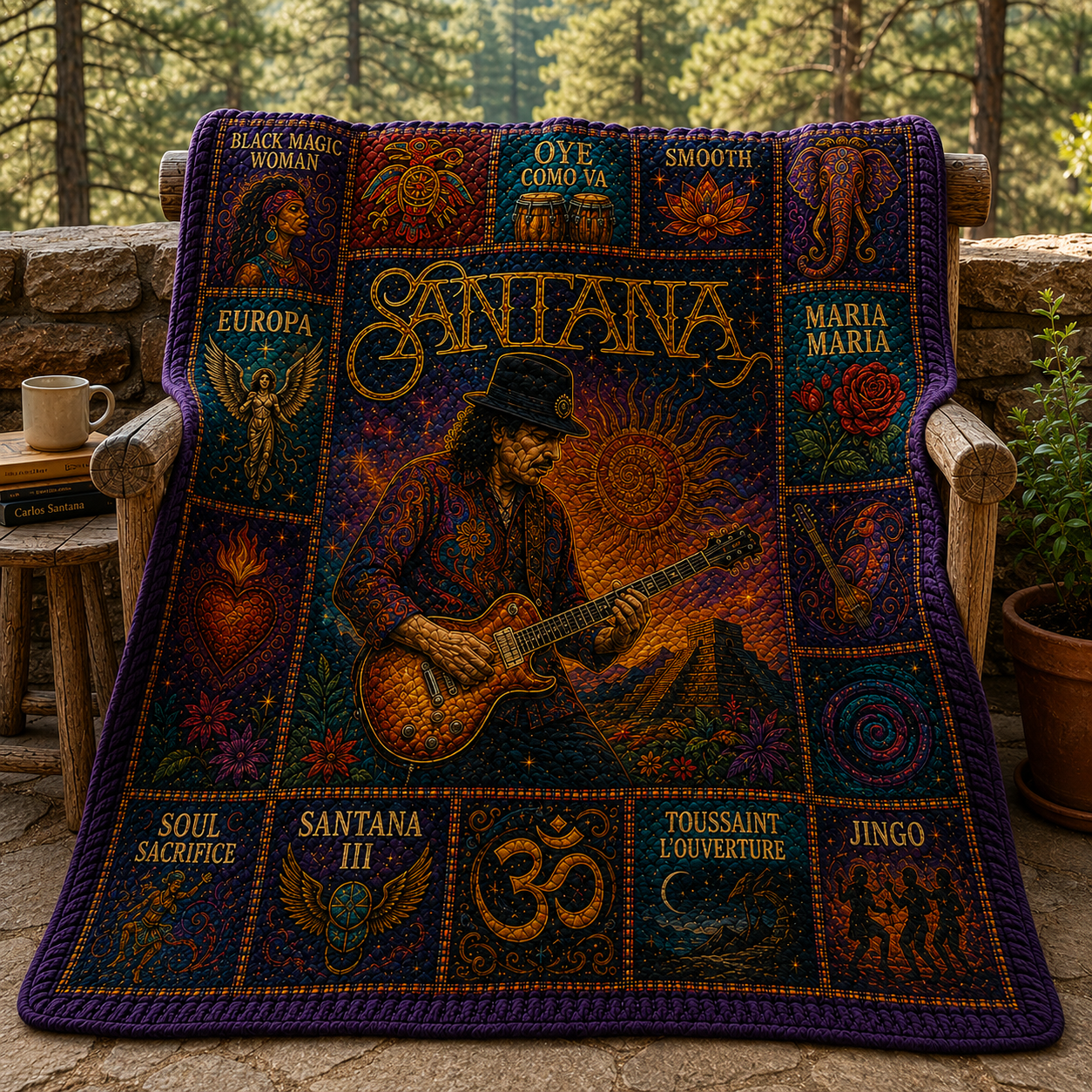 Santana Latin Rock Quilt Blanket – A Psychedelic Guitar Journey In Every Stitch