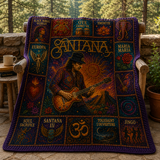 Santana Latin Rock Quilt Blanket – A Psychedelic Guitar Journey In Every Stitch