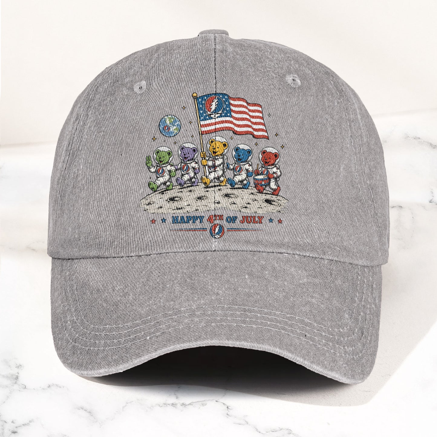 Grateful Dead Happy 4th Of July Dancing Bears Astronaut Patriotic Denim Cap – Retro Vintage Dad Cap Gift For Dad (With Box)