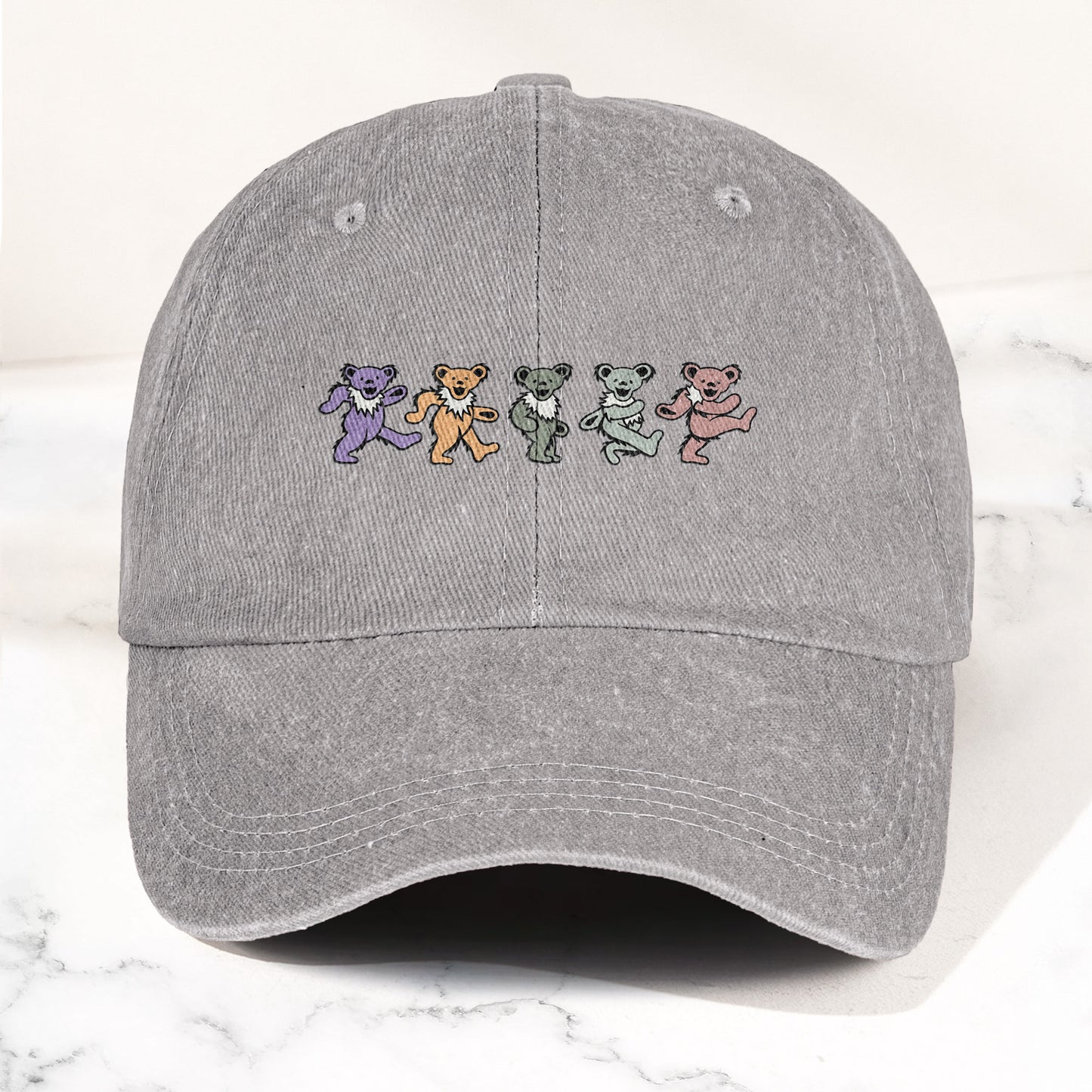 Grateful Dead Pastel Dancing Bears Denim Cap – Vintage Music Grateful Dead Merch Gift for Dad (With Box)