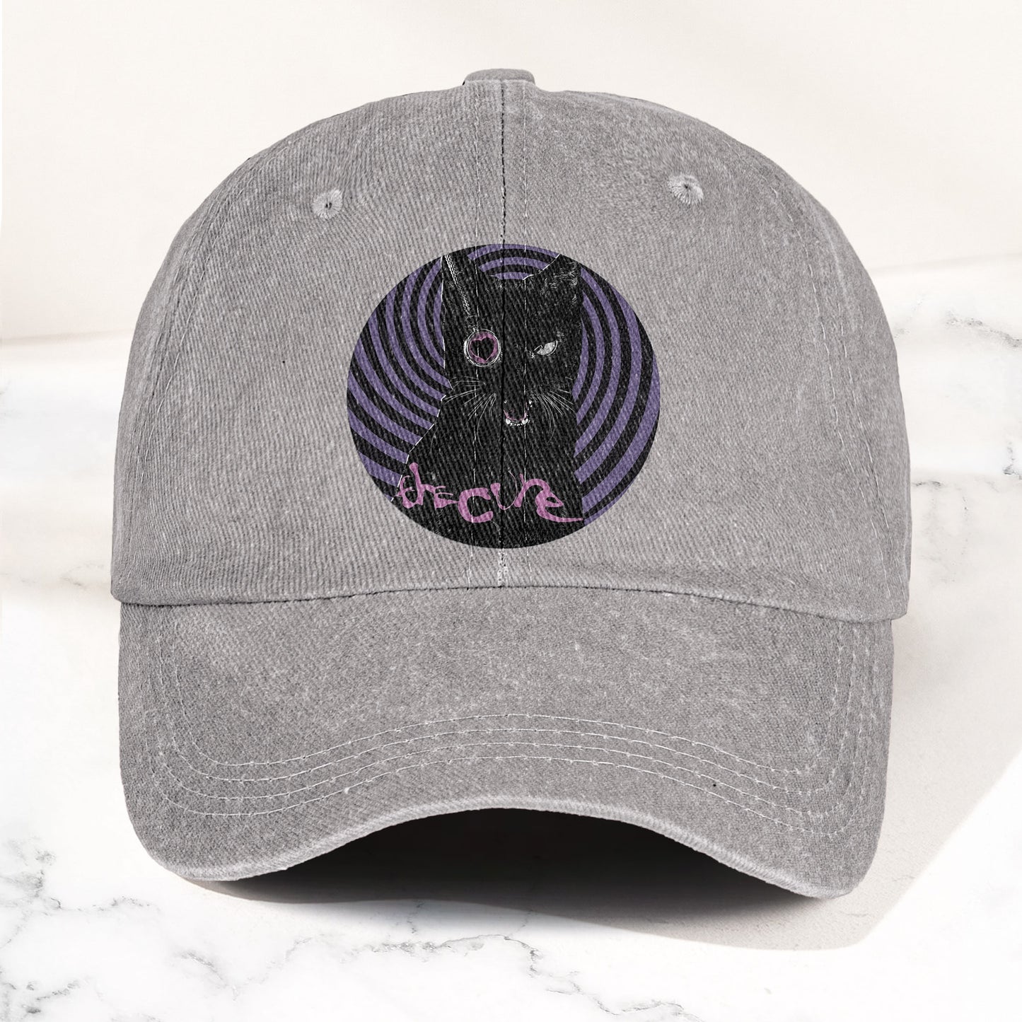 The Cure Black Cat Denim Cap – Retro The Cure Tribute Merch Dad Hat (With Box)