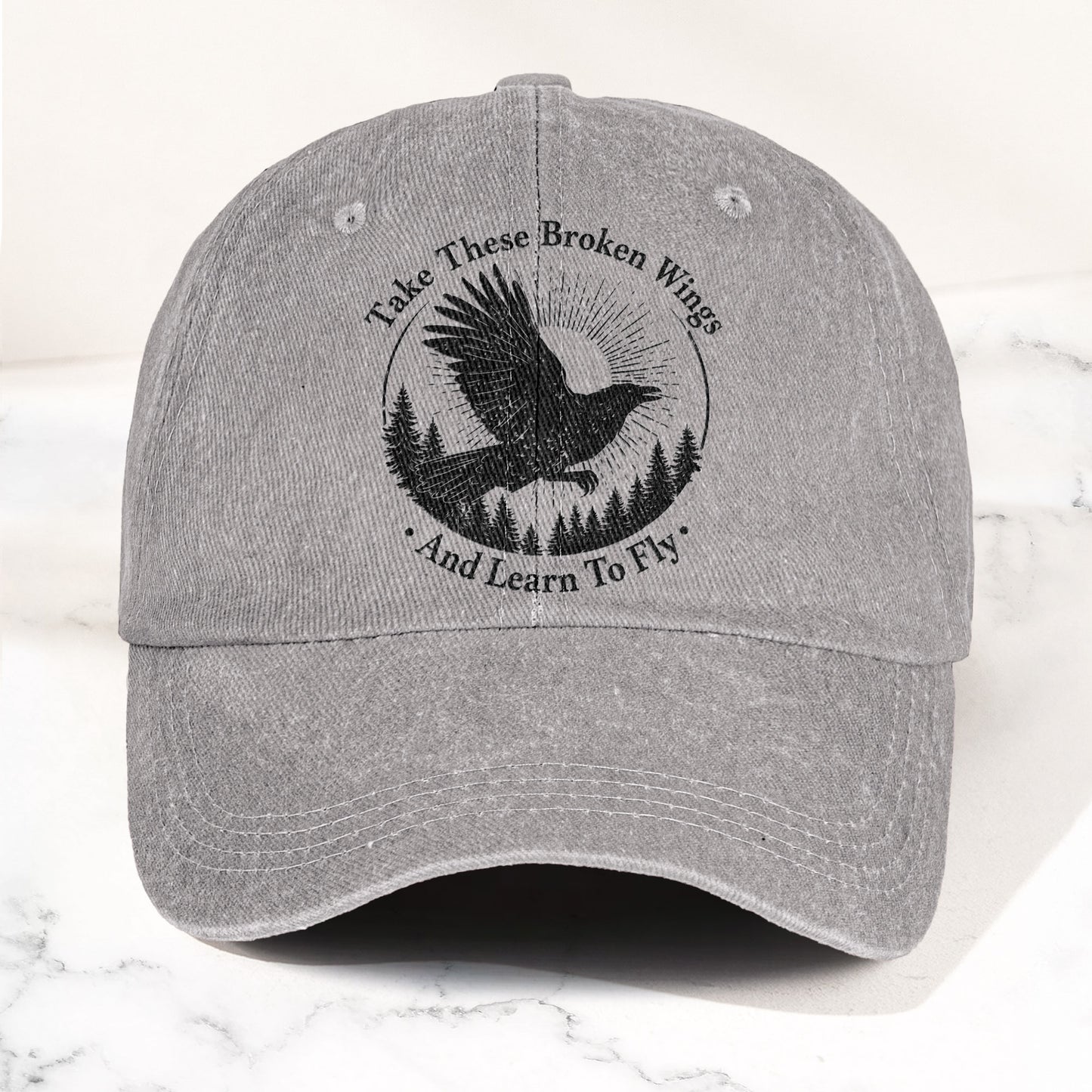 Broken Wings Take These Broken Wings And Learn To Fly Denim Cap – Retro Vintage Dad Cap Gift For Dad (With Box)