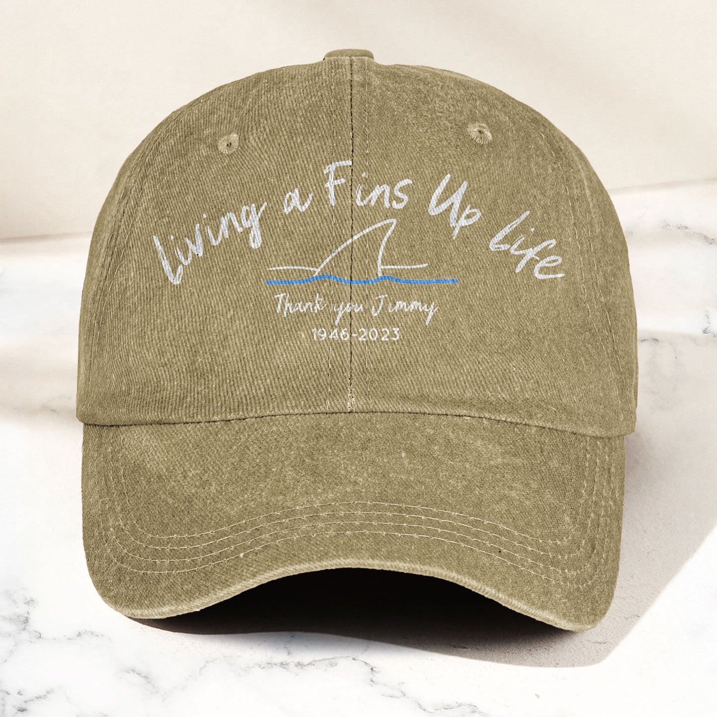 Living A Fins Up Life Denim Cap – Retro Jimmy Buffett Inspired Dad Hat (With Box)