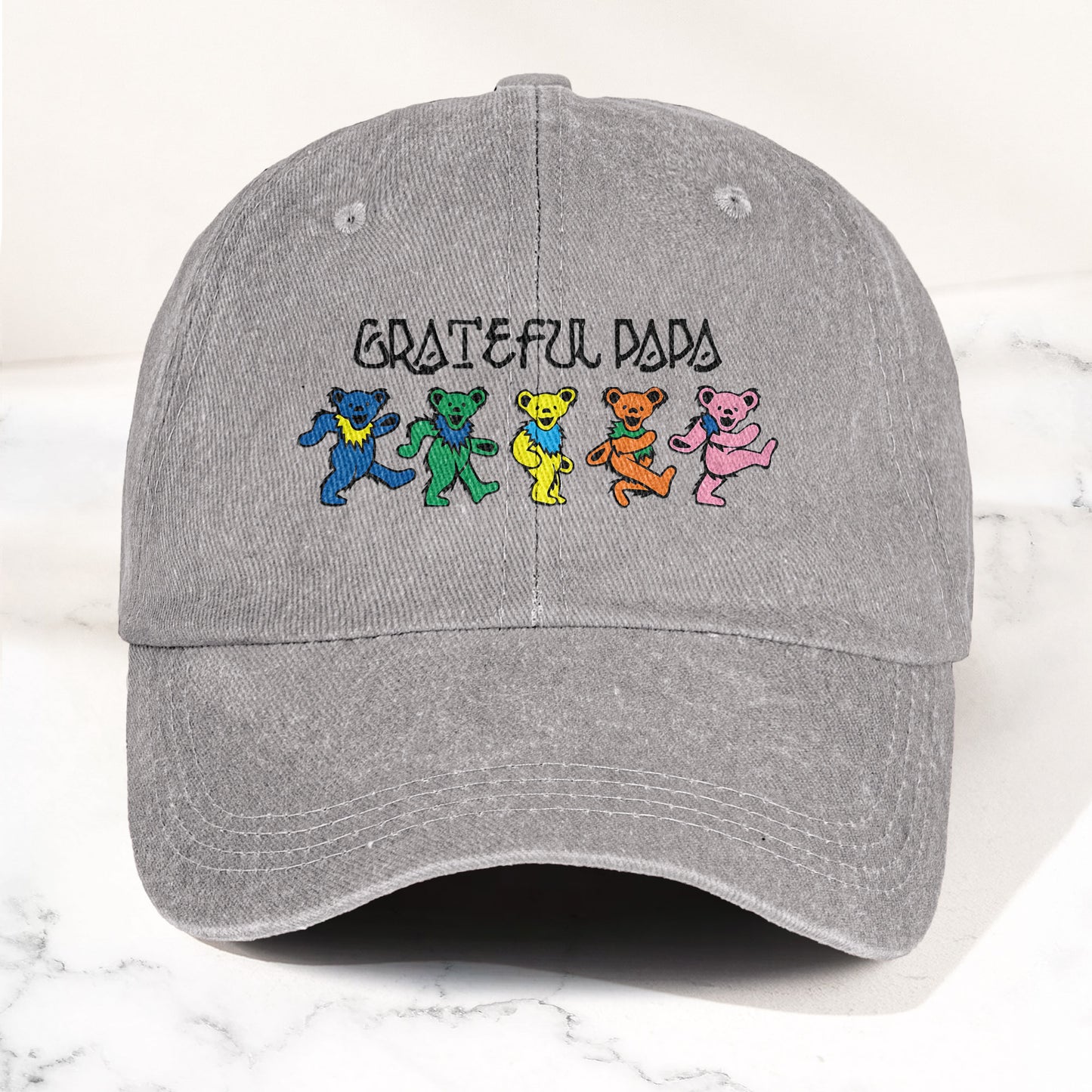 Grateful Papa Dancing Bears Denim Cap – Vintage Music Grateful Dead Merch Gift for Dad (With Box)