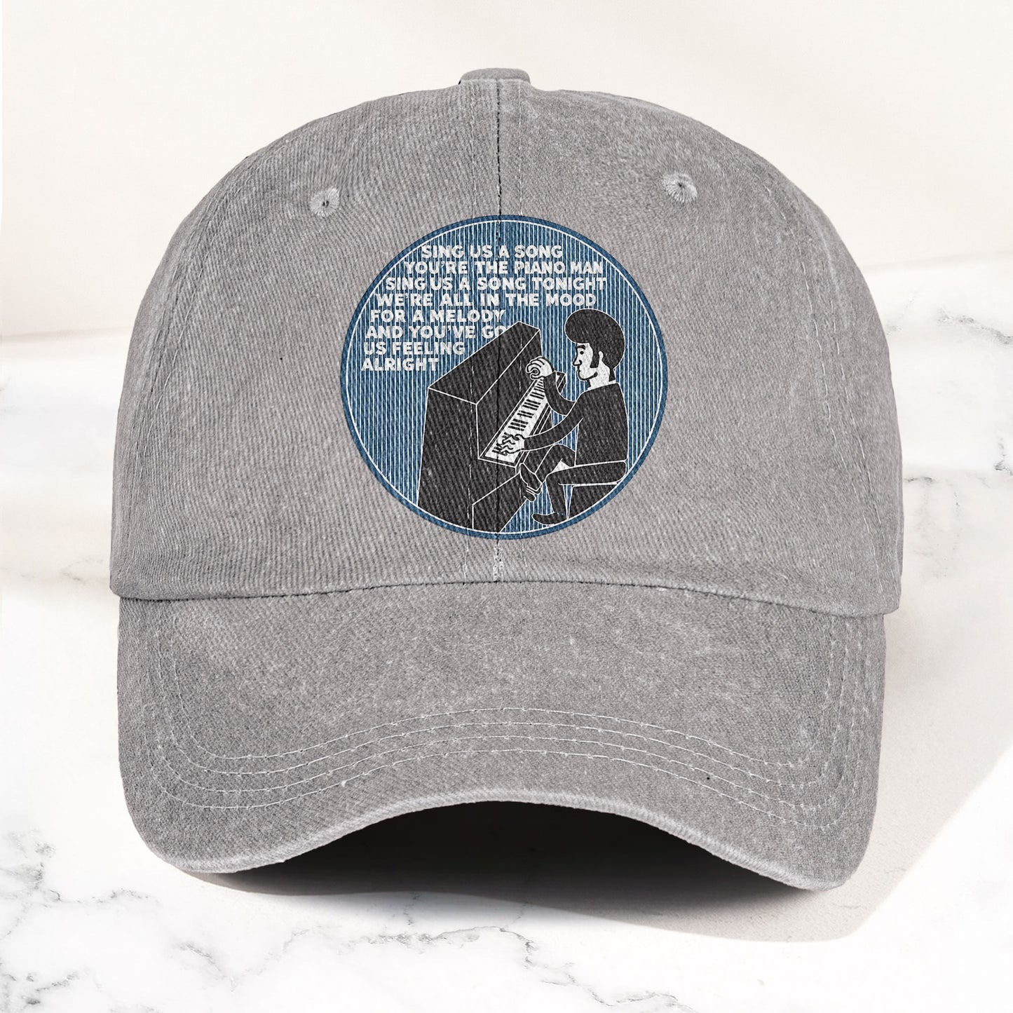 Billy Joel Piano Man Sing Us A Song Lyrics Vintage Graphic Denim Cap – Retro Vintage Dad Cap Gift For Dad (With Box)