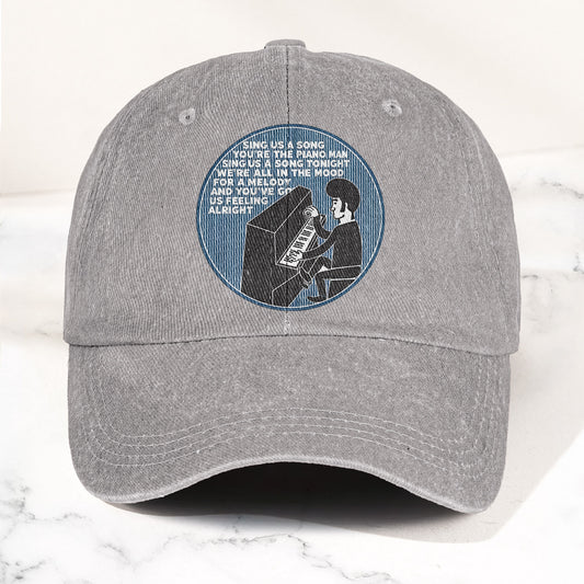 Billy Joel Piano Man Sing Us A Song Lyrics Vintage Graphic Denim Cap – Retro Vintage Dad Cap Gift For Dad (With Box)