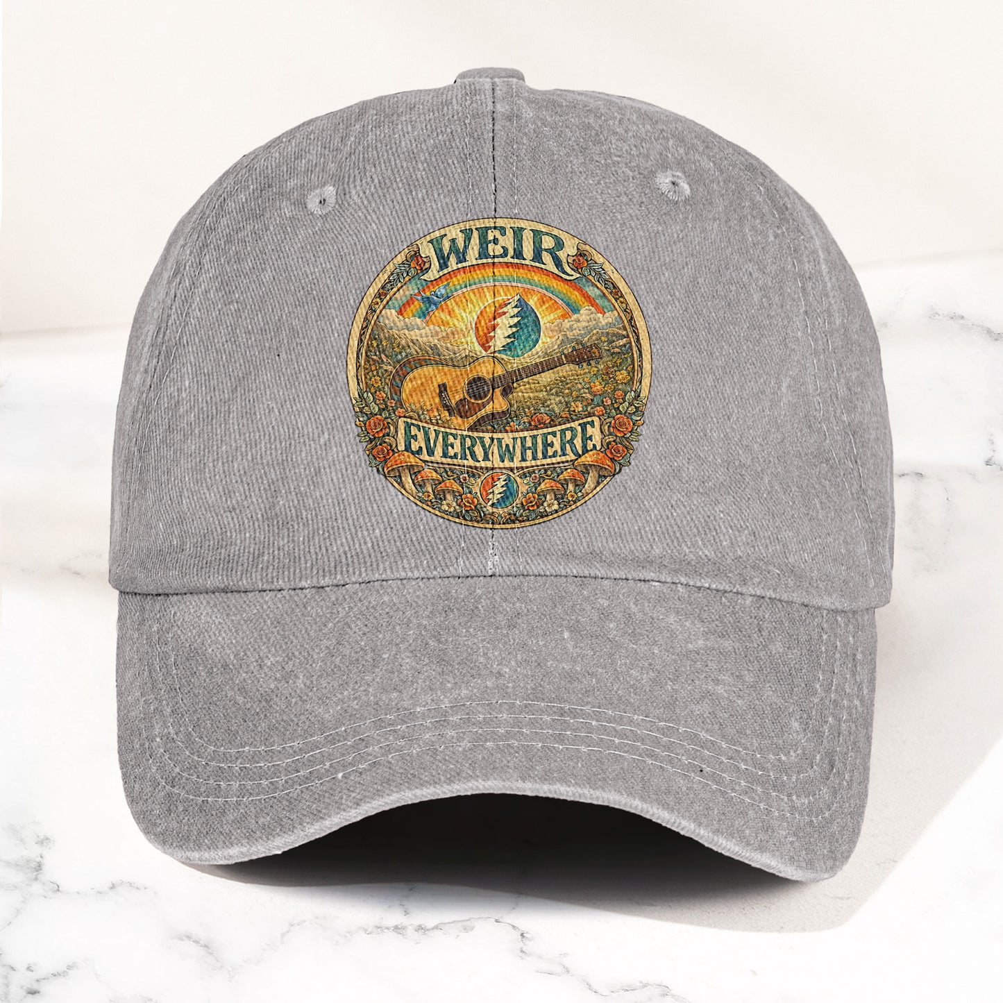 Grateful Dead Bob Weir Everywhere Acoustic Guitar Denim Cap – Retro Vintage Dad Cap Gift For Dad (With Box)