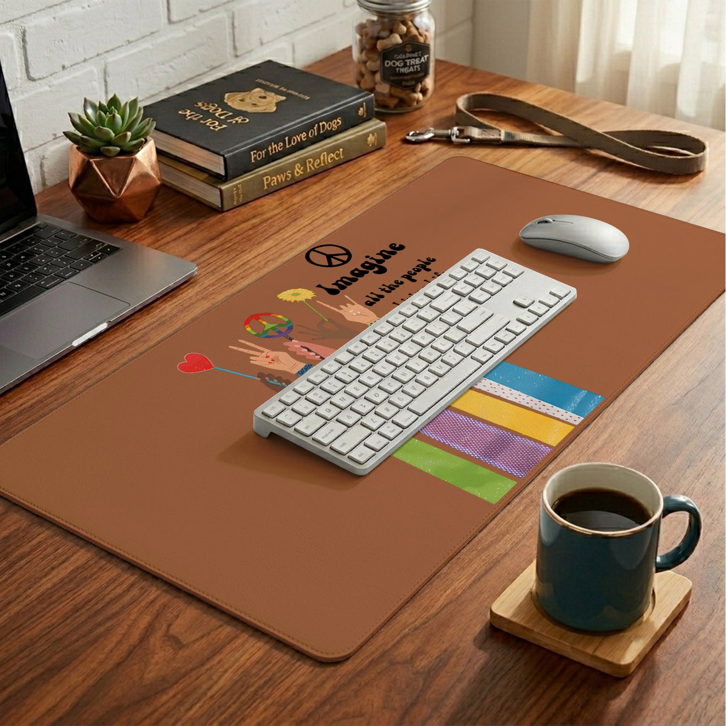 Imagine All The People Living Life In Peace Desk Mat – Non-slip Home Office Gift Keyboard Pad Birthday Gift Pride
