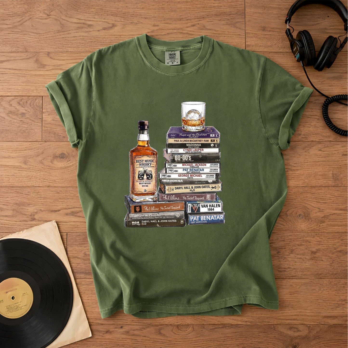 1980s Rock Album Cassette Collection T-Shirt – Retro Rock Music Michael Jackson Madonna and Bands Merch Tee