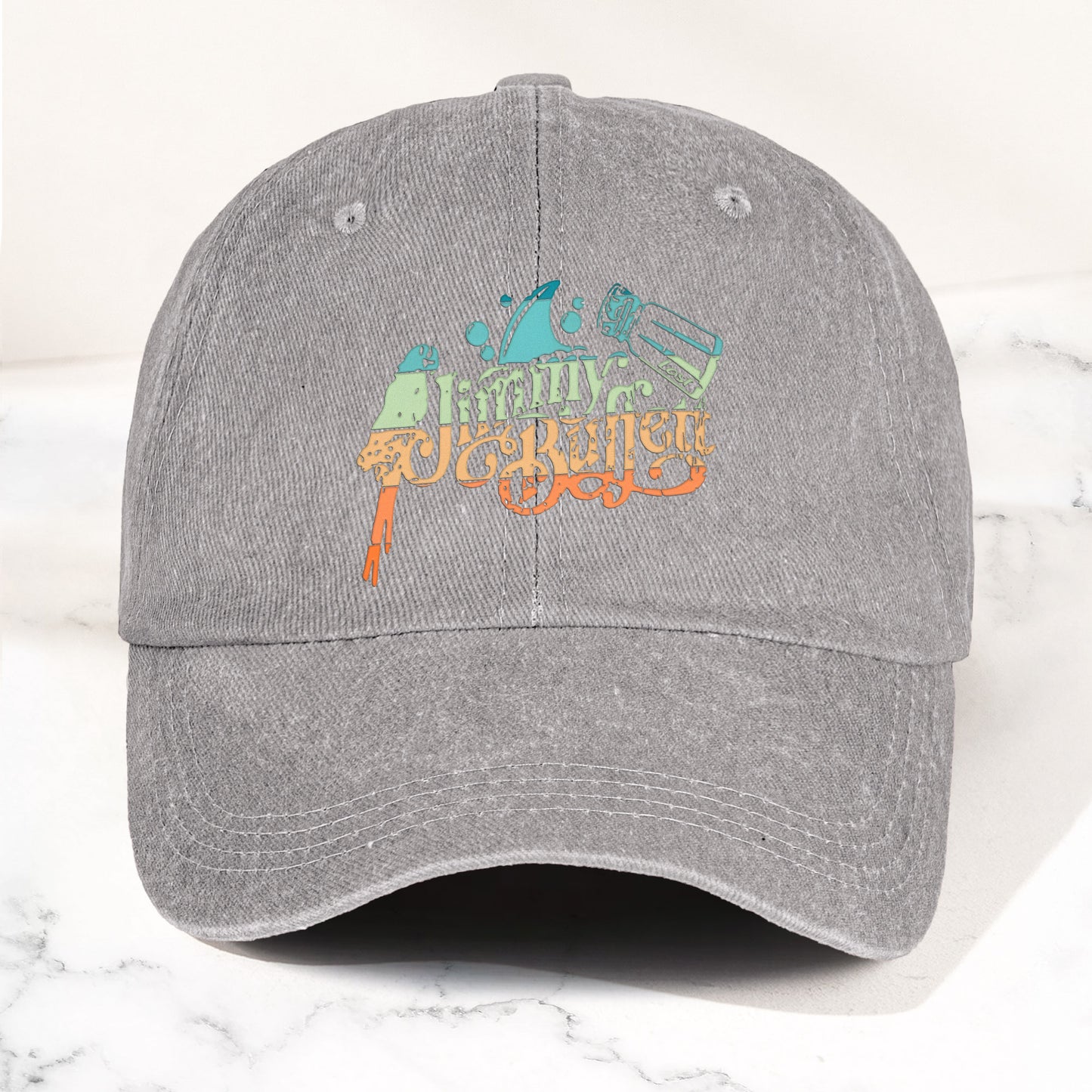 Jimmy Buffett Logo Denim Dad Cap – Vintage Washed Tropical Lifestyle Hat