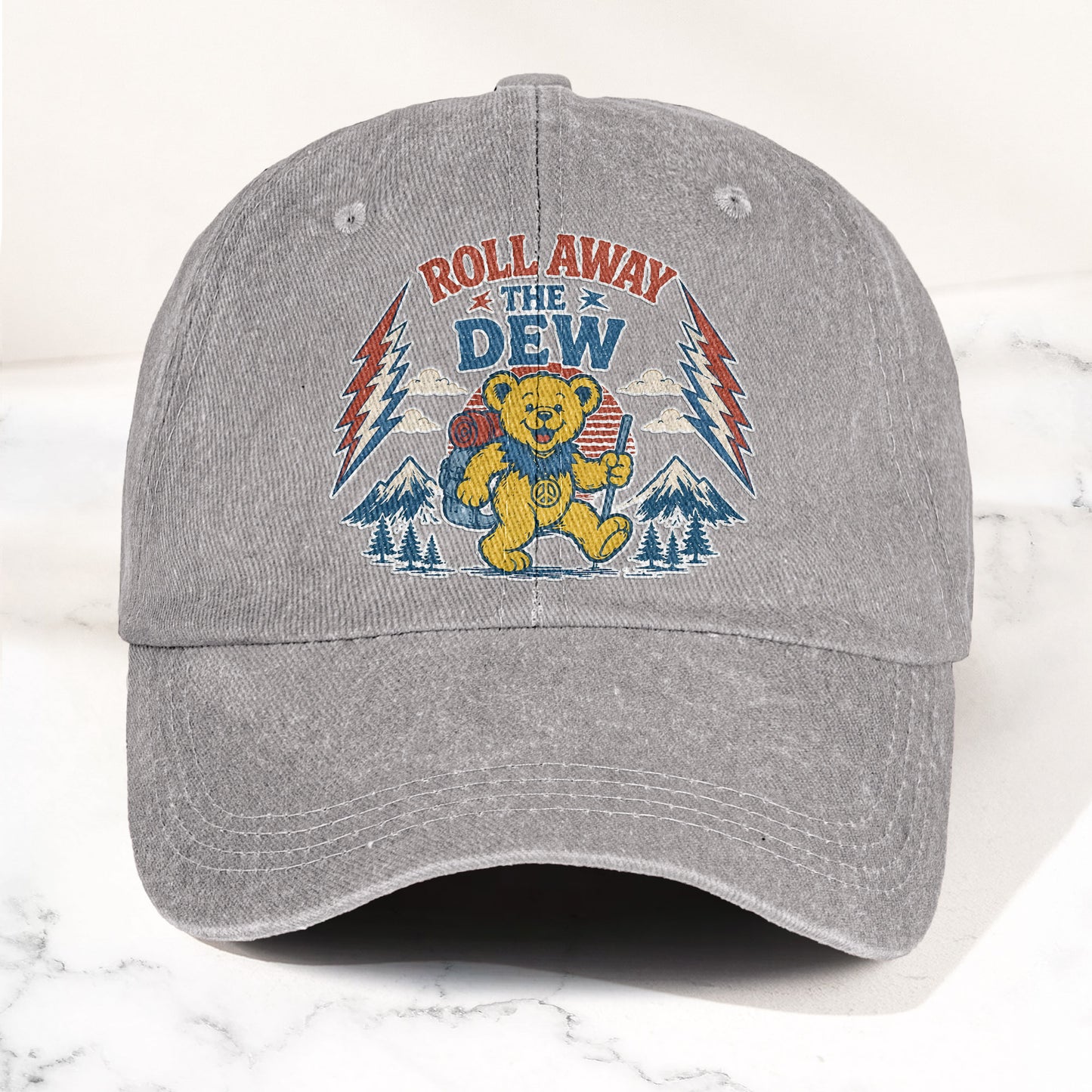 Grateful Dead Franklin's Tower Roll Away The Dew Dancing Bear Hiking Denim Cap – Retro Vintage Dad Cap Gift For Dad (With Box)