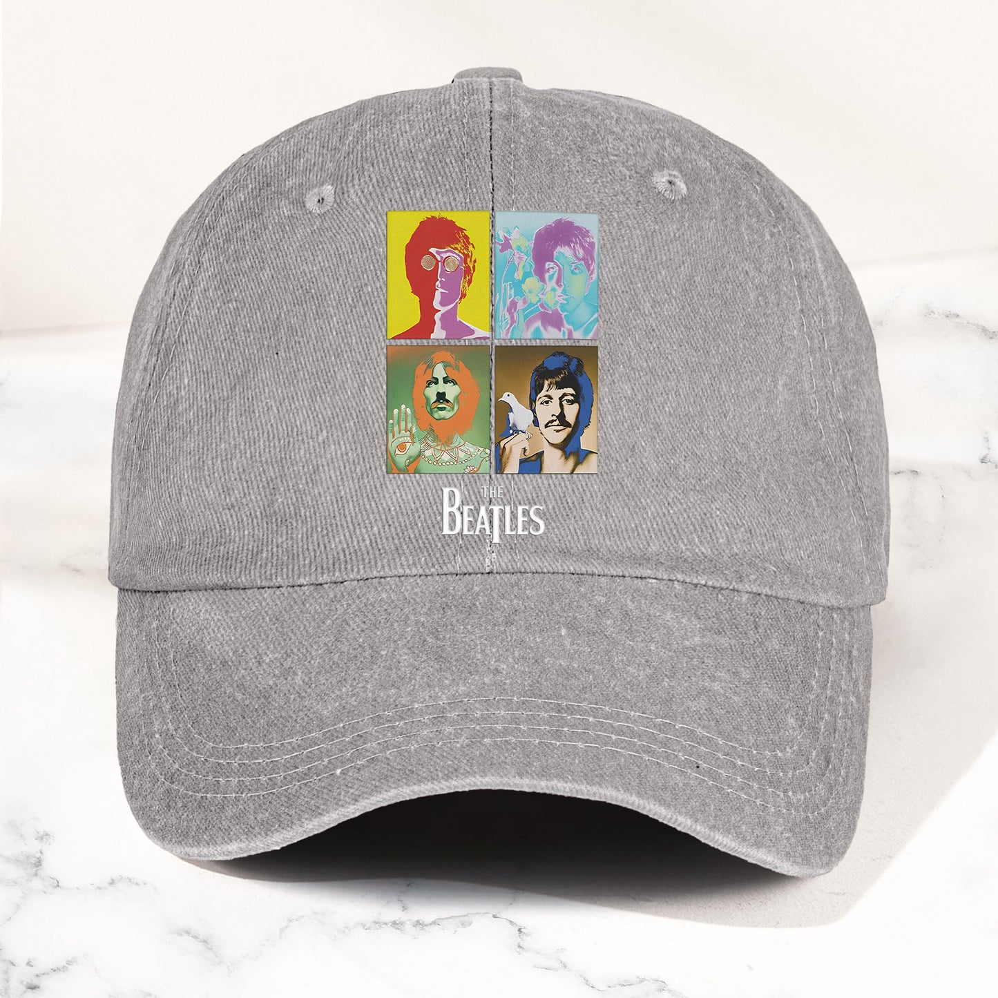 The Beatles Denim Dad Cap – Pop Art Portrait Grid Design (With BOX)