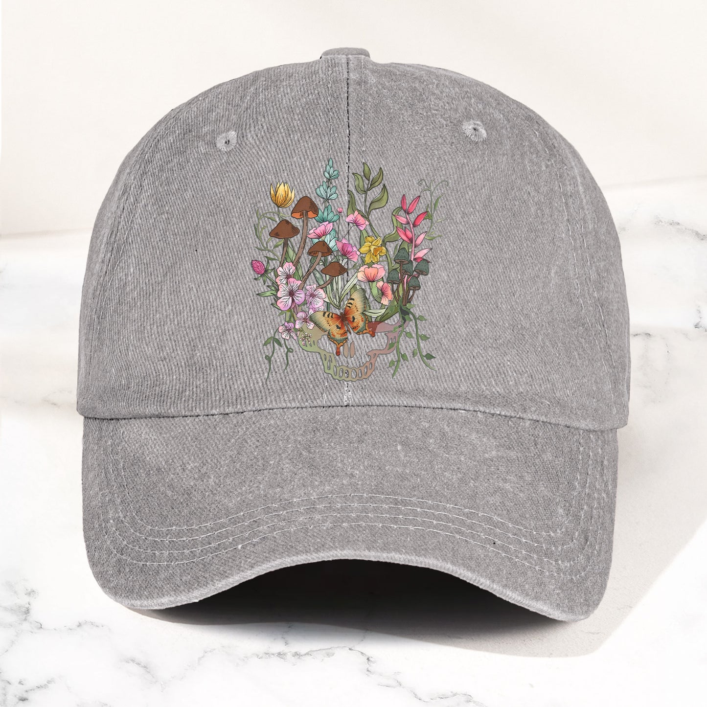 Grateful Dead Denim Dad Cap – Stealie Botanical Butterflies Design ( With BOX)