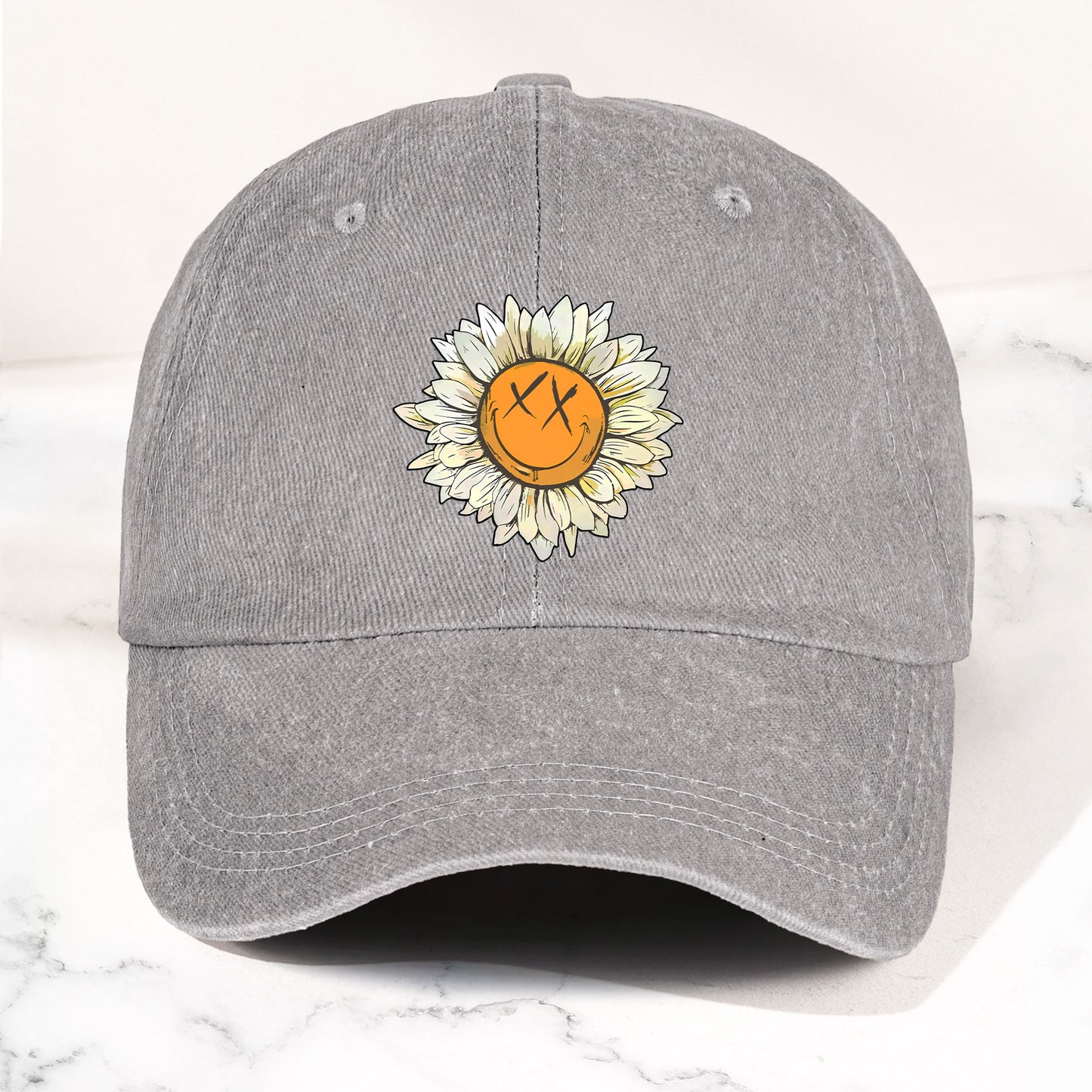 Blink-182 Denim Cap – Sunflower Smiley Aesthetic Dad Hat (With Box)