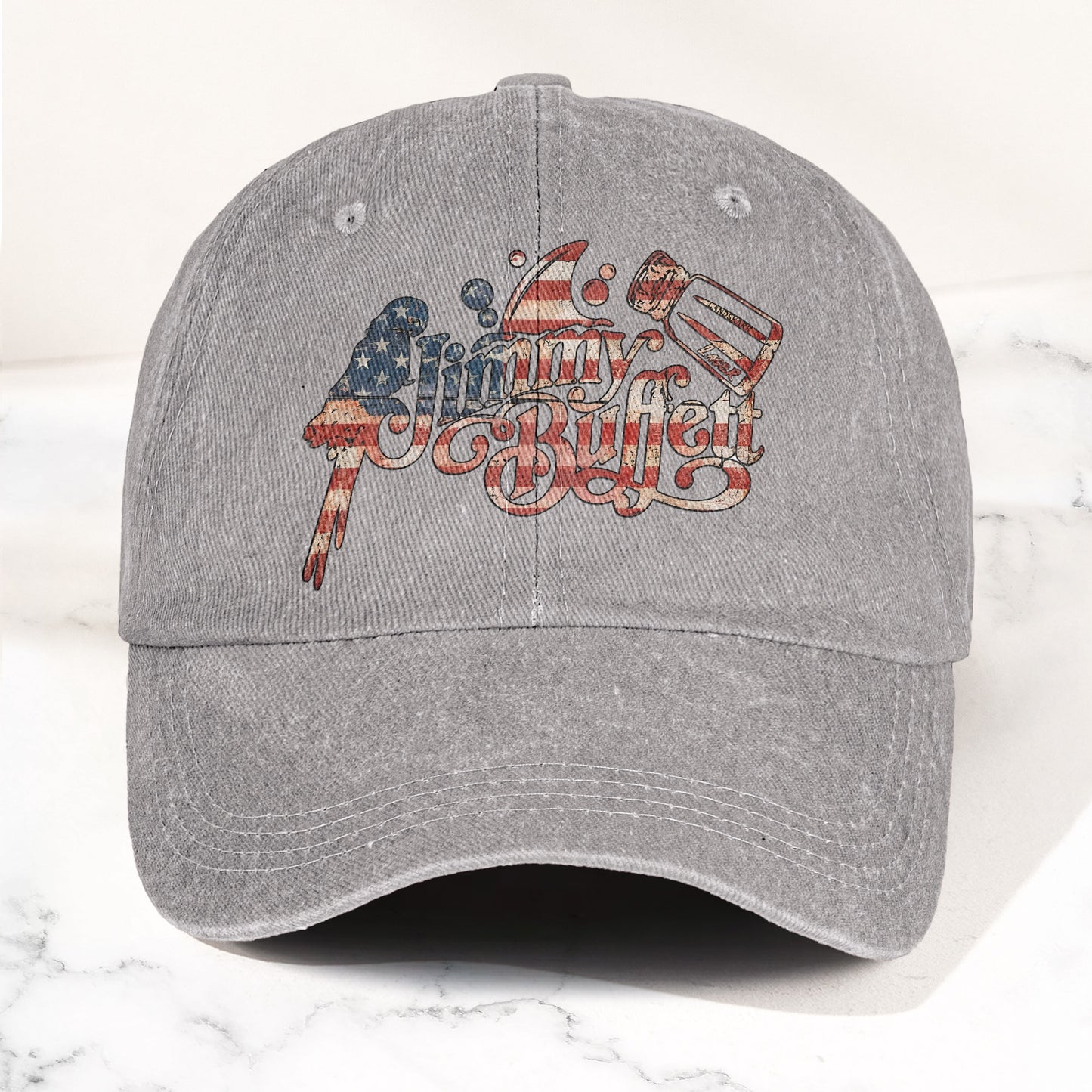 Jimmy Buffett Margaritaville Patriotic American Flag Parrot Music Merch Denim Cap – Retro Vintage Dad Cap Gift For Dad (With Box)