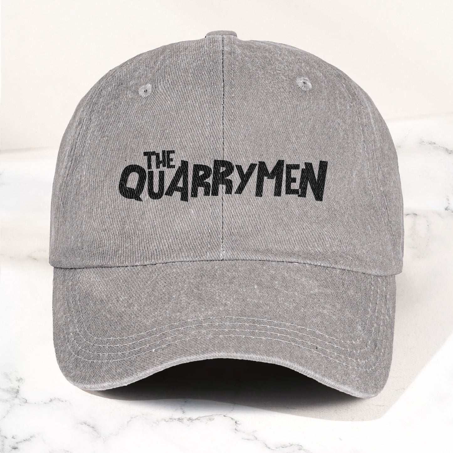 The Quarrymen Text Logo Denim Cap – Retro Rock Music Fan Cap (With Box)