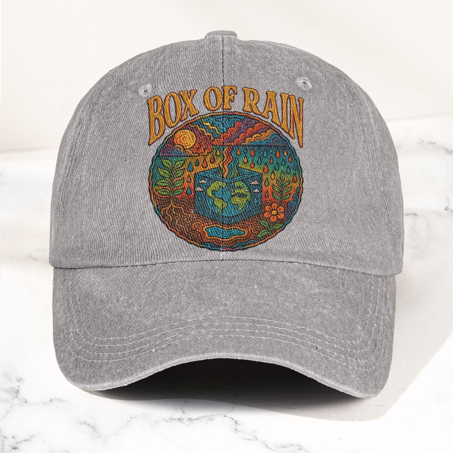 Grateful Dead Box Of Rain Earth Graphic Music Merch Denim Cap – Retro Vintage Dad Cap Gift For Dad (With Box)