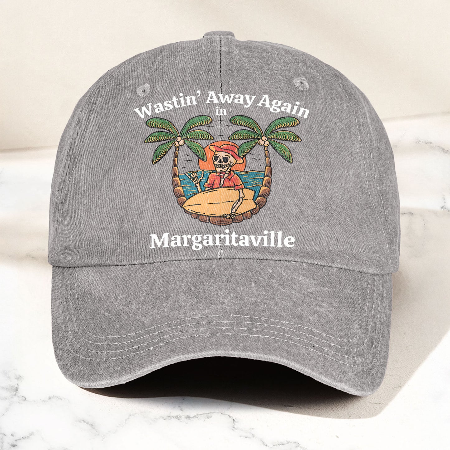 Wastin' Away Again in Margaritaville Denim Cap – Retro Jimmy Buffett Inspired Dad Hat (With Box)