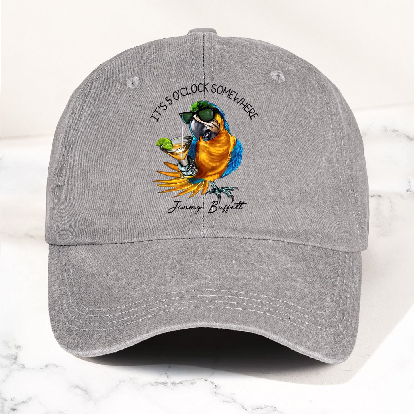 Jimmy Buffett "It's 5 O’Clock Somewhere" Denim Dad Cap – Vintage Tropical Hat