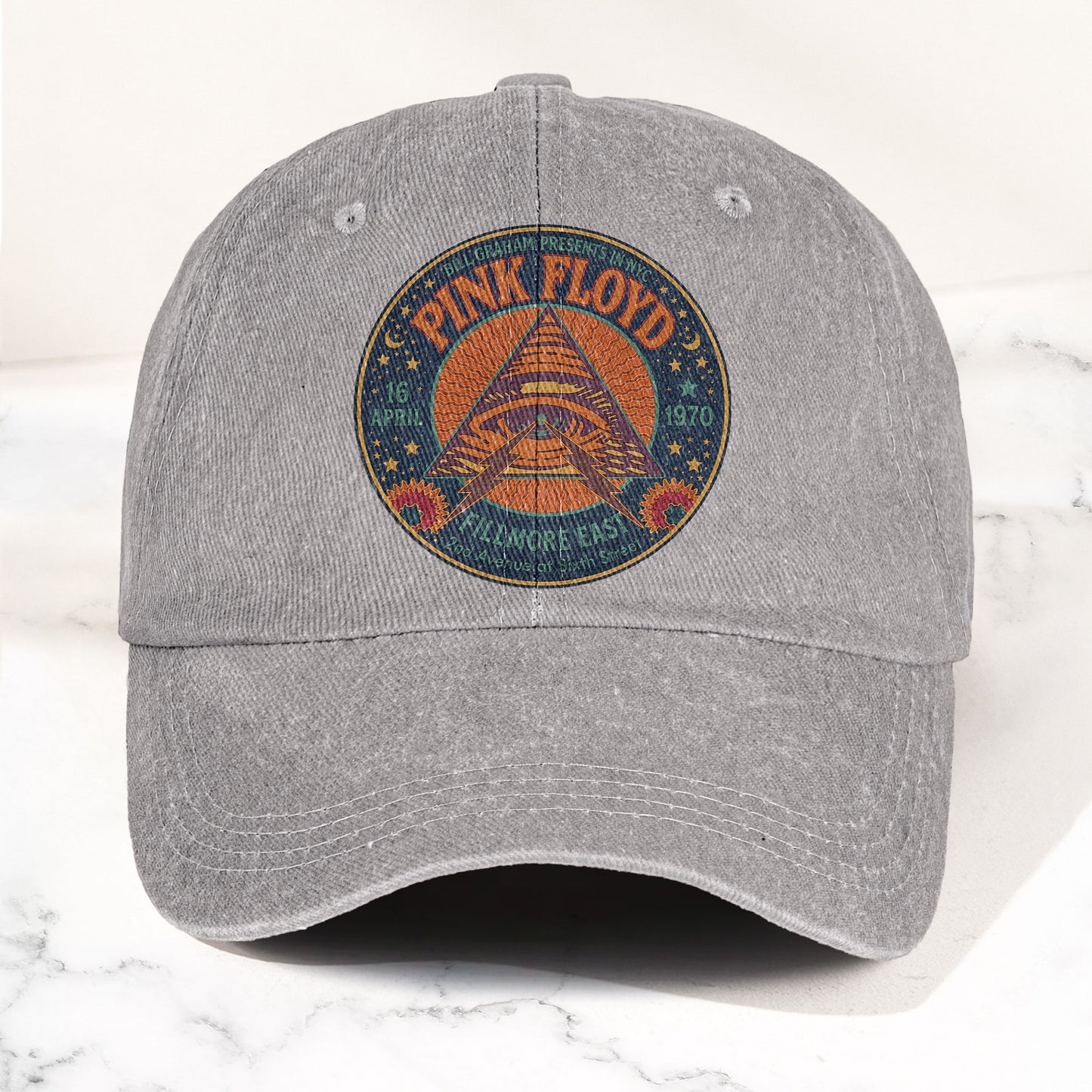 Pink Floyd 1979 Fillmore Poster Graphic Vintage Denim Cap – Retro Dad Cap (With Box)