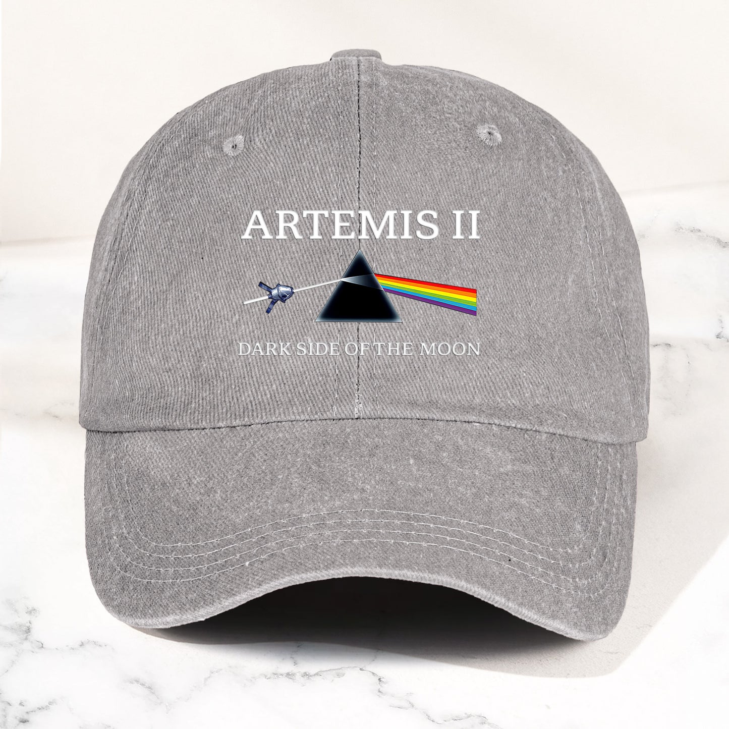 Artemis II Denim Cap – Dark Side of the Moon Inspired Space Dad Hat ( With Box)