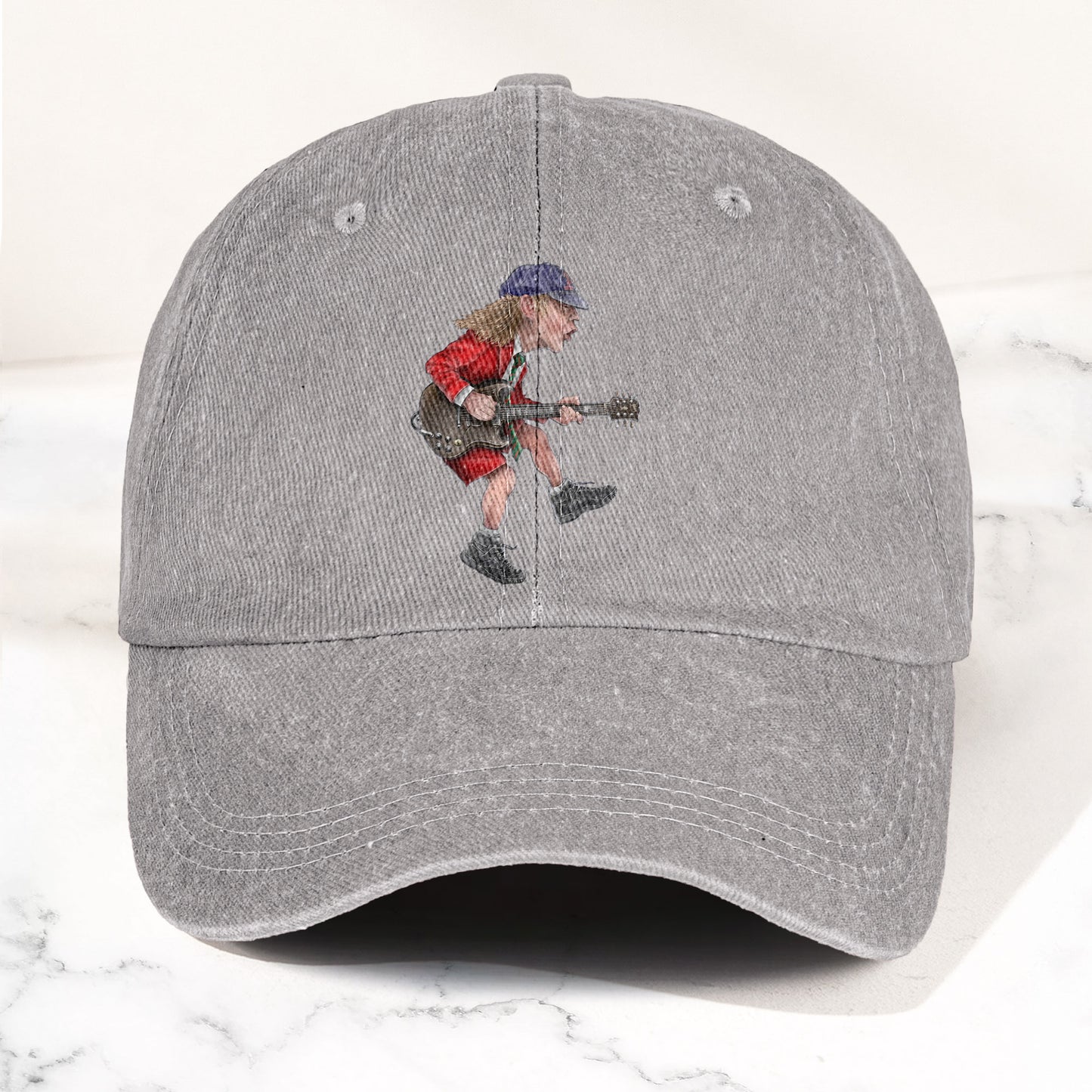 Angus Young In His Guitar Denim Dad Cap – Retro AC/DC Design (With BOX)
