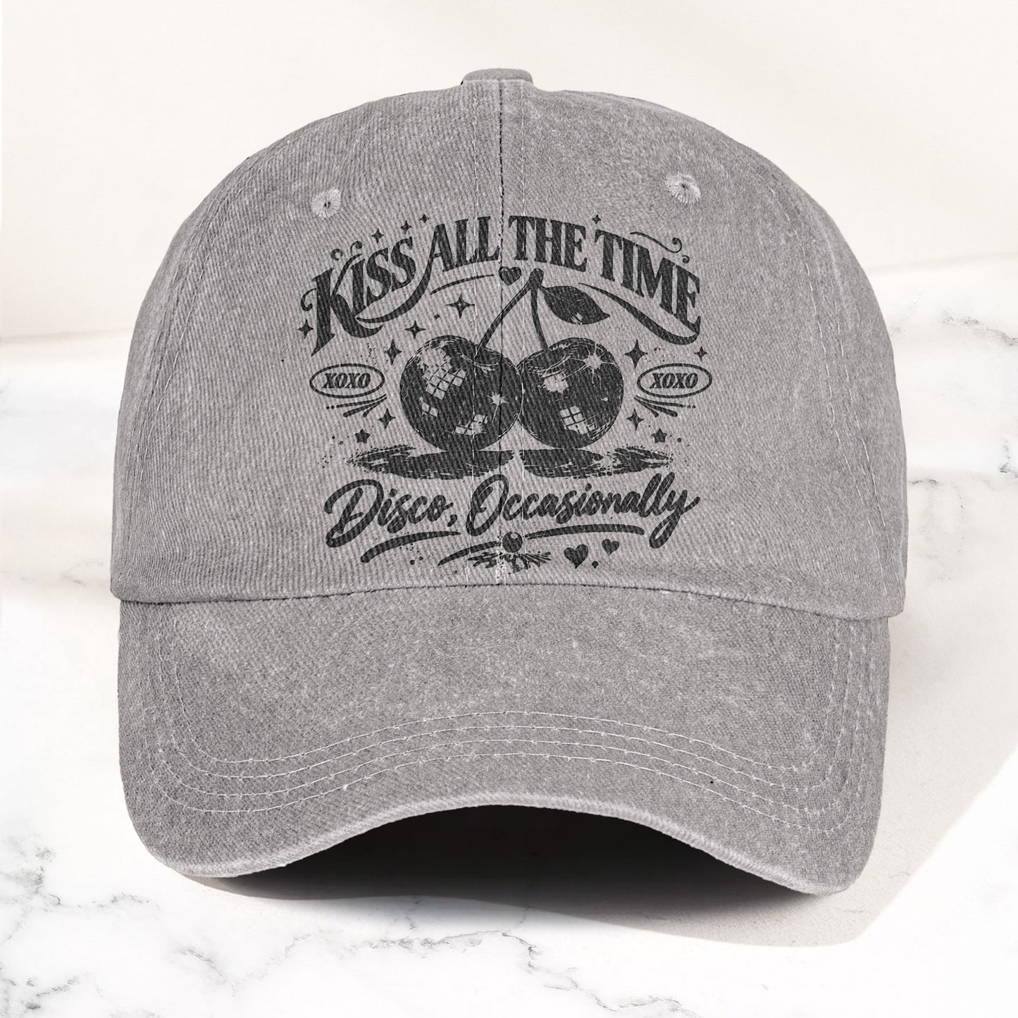 Harry Styles Illustration Merch Kiss All The Time Cherries Disco Ball Denim Cap – Retro Vintage Dad Cap Gift For Dad (With Box)