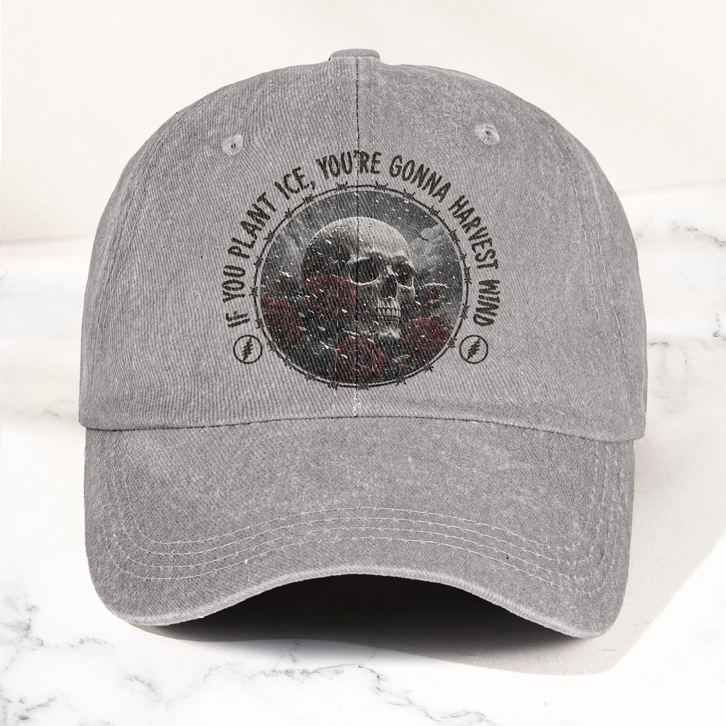 Grateful Dead Skull Franklin's Tower Lyrics Vintage Denim Cap – Retro Dad Cap (With Box)