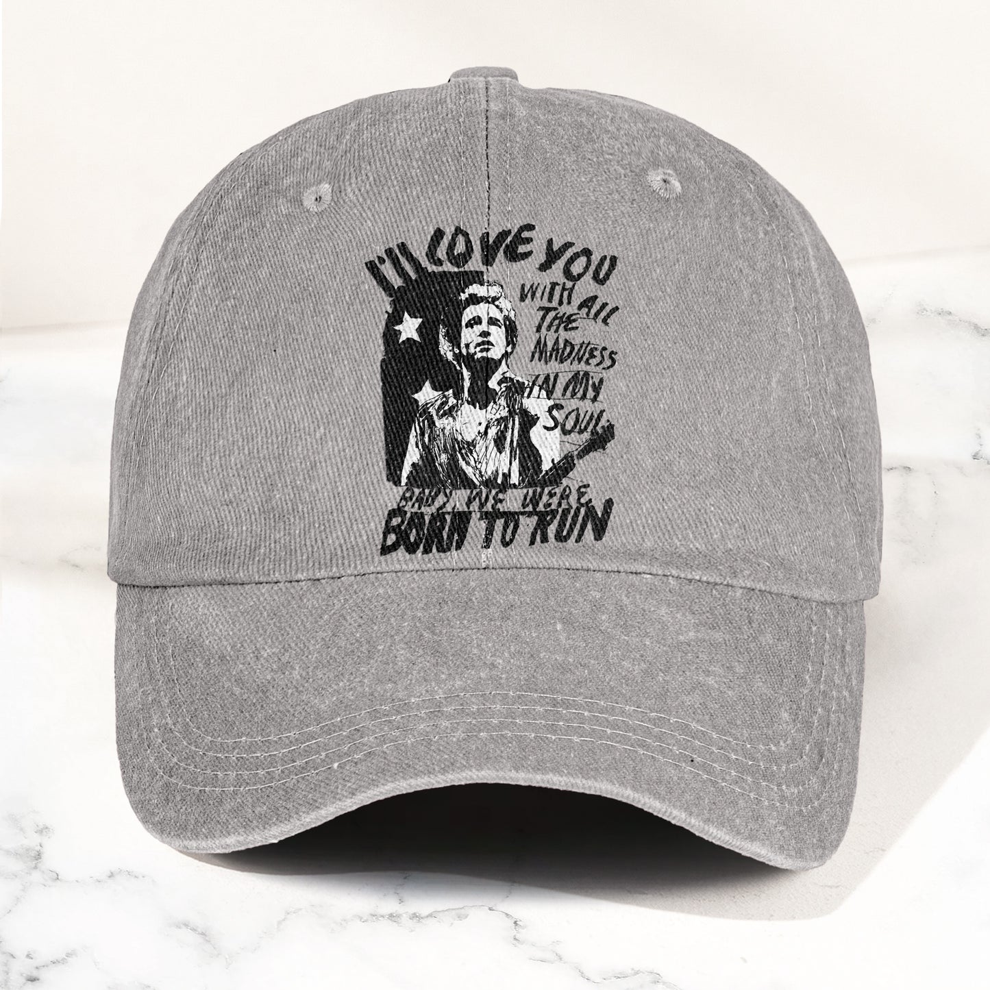 Bruce Springsteen Born to Run Lyrics Denim Cap – Retro Rock Music Fan Cap (With Box)