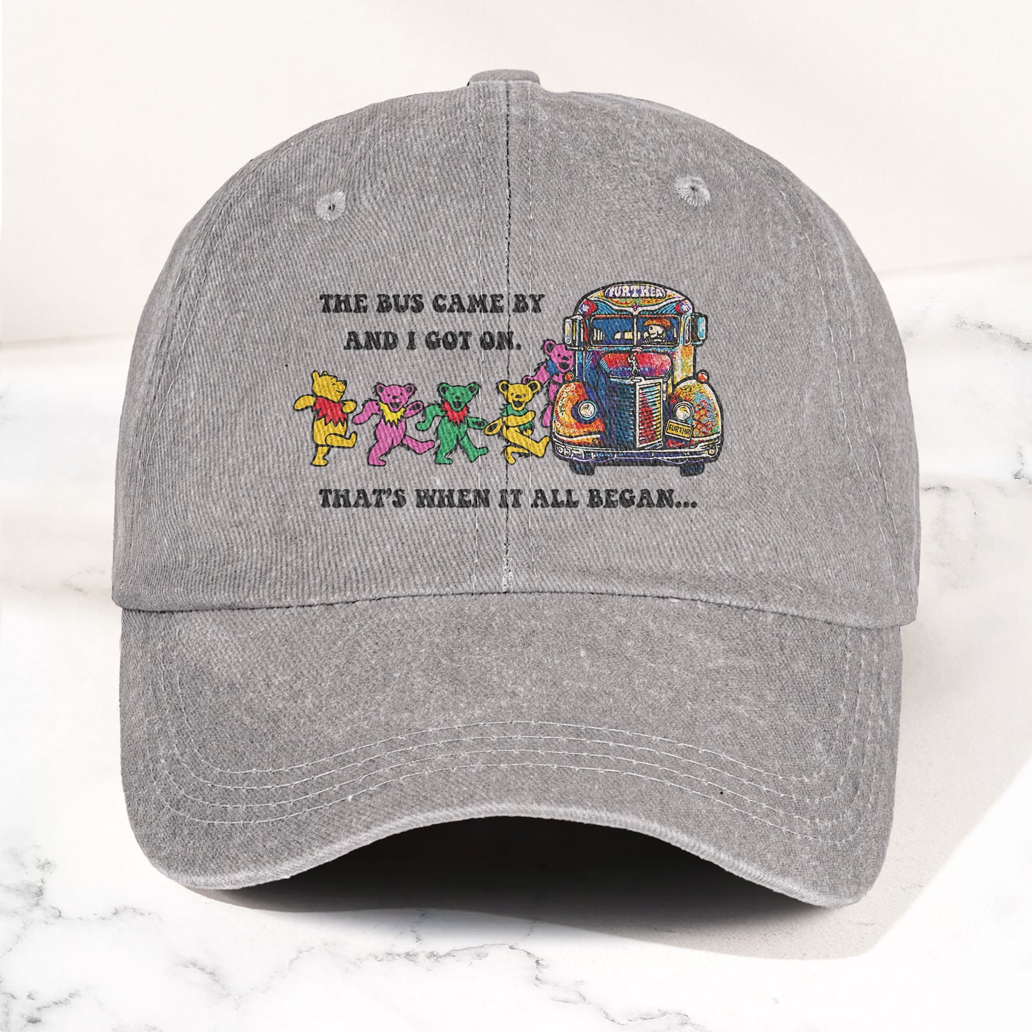 Grateful Dead Further Bus And Dancing Bears Denim Cap – Vintage Music Grateful Dead Merch Gift for Dad (With Box)