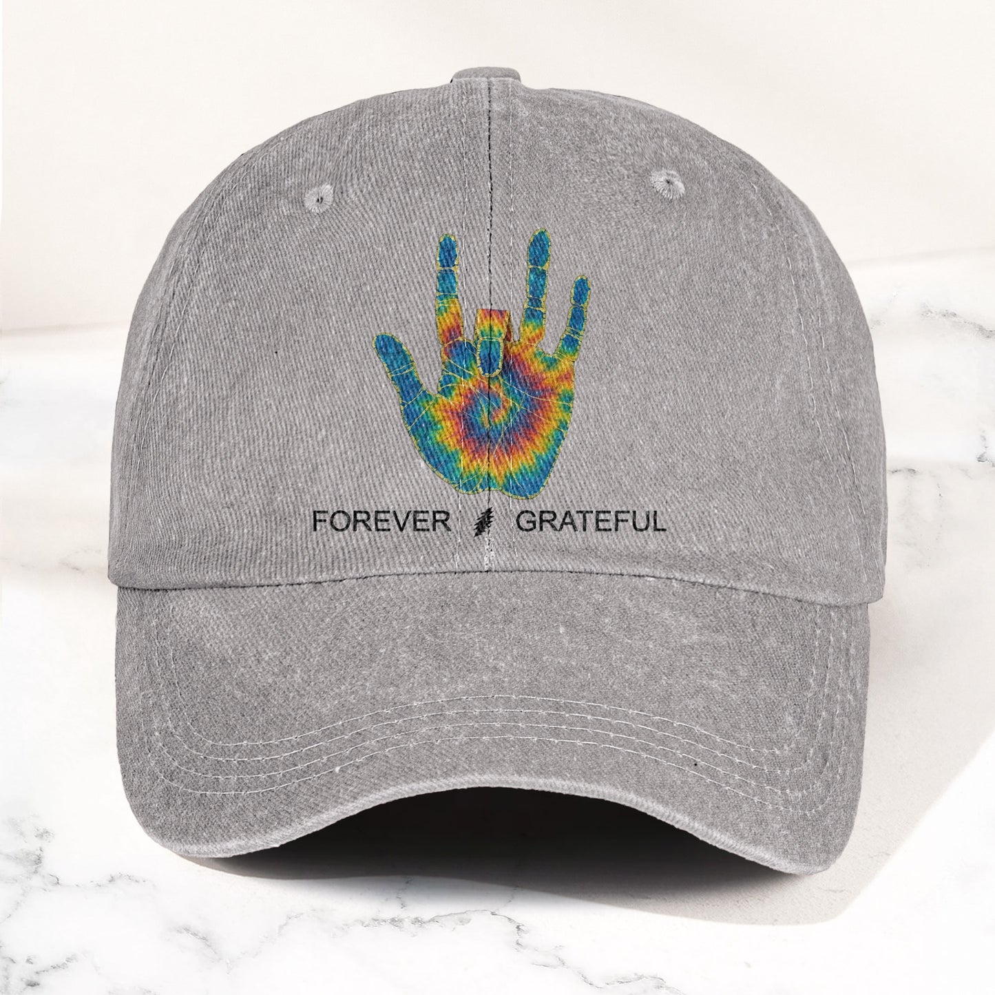 Jerry Garcia Handprint Tie Dye Denim Cap – Retro Music Grateful Dead Cap Gift For Dad (With Box)
