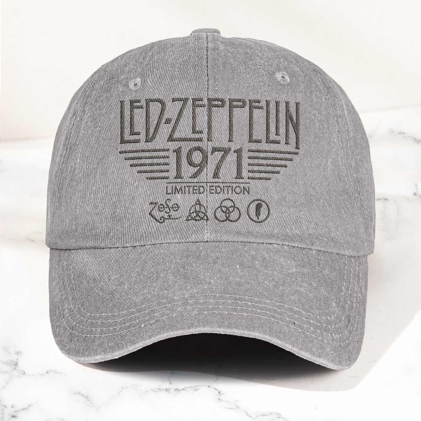 Led Zeppelin 1971 Four Symbols Icon Denim Cap – Vintage Dad Cap Gift For Dad (With Box)