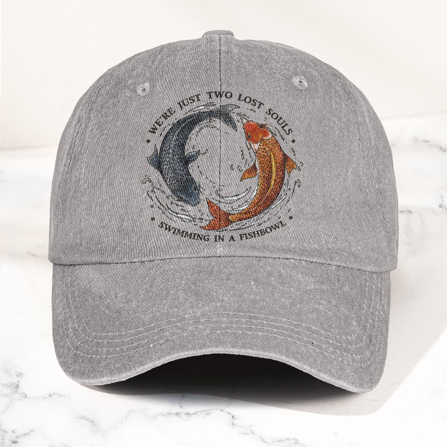 Pink Floyd We're Just Two Lost Souls Swimming In A Fish Bowl Vintage Denim Cap – Retro Dad Cap (With Box)