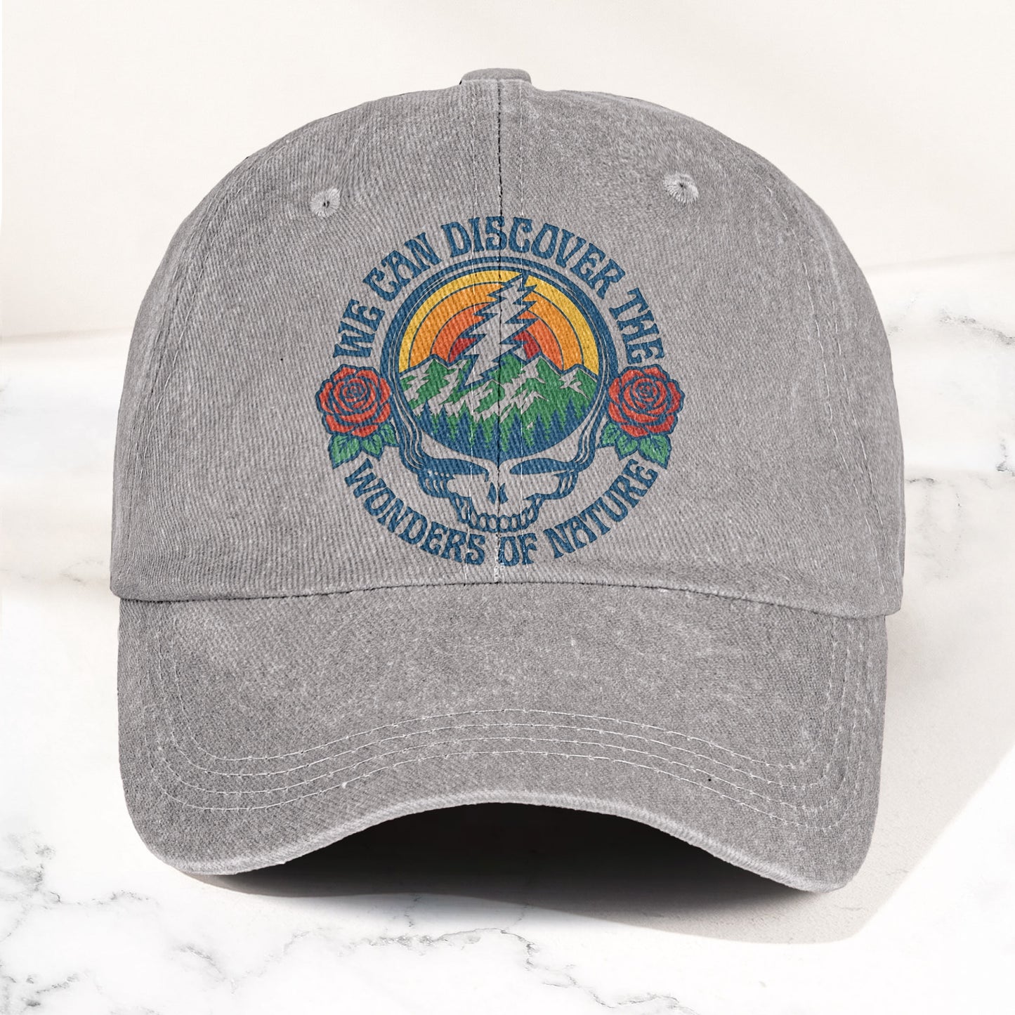 Grateful Dead We Can Discover The Wonders of Nature Skull And Rose Denim Cap – Retro Vintage Dad Cap Gift For Dad (With Box)