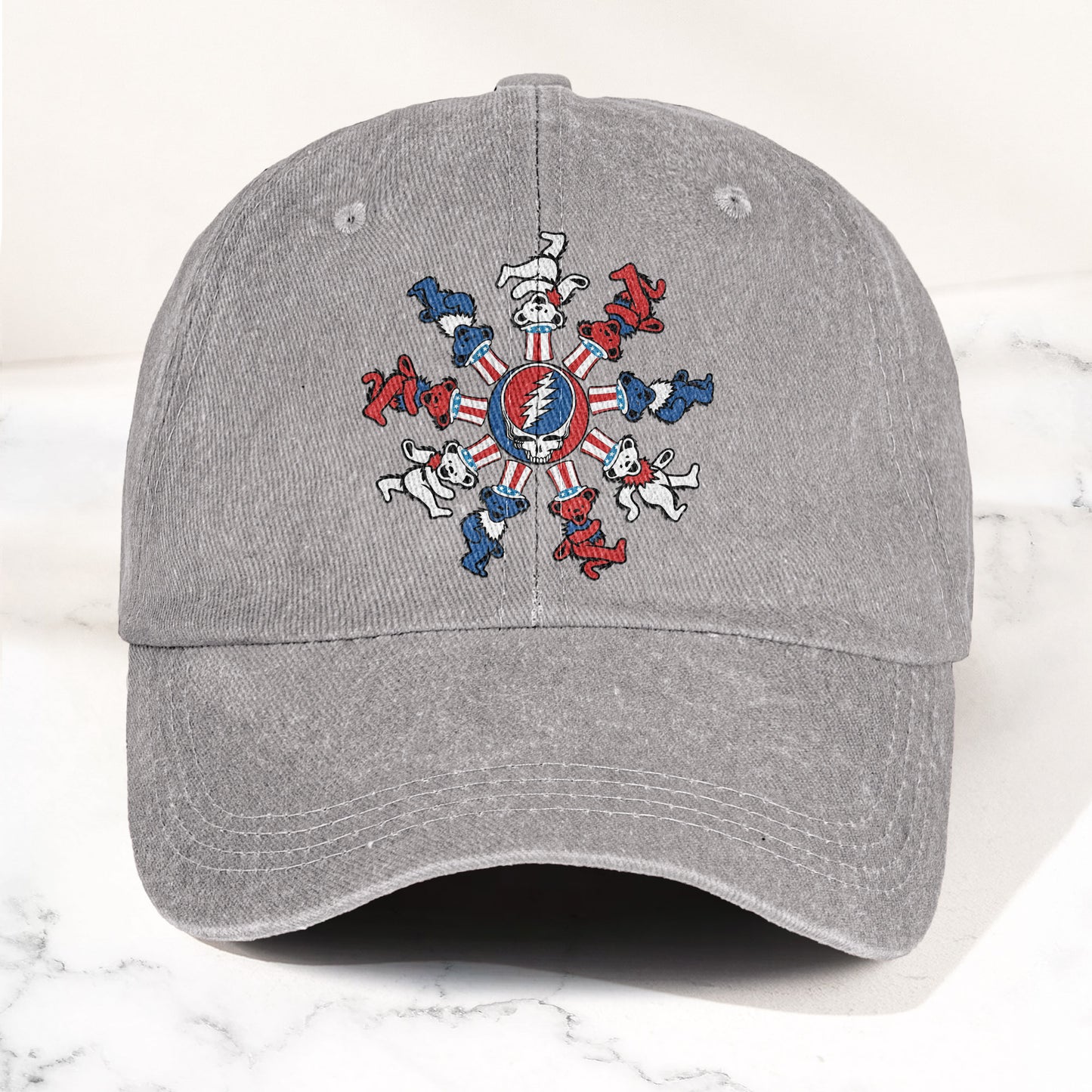 Grateful Dead Steal Your Face Dancing Bear Denim Cap – Vintage Music Grateful Dead Merch Gift for Dad (With Box)