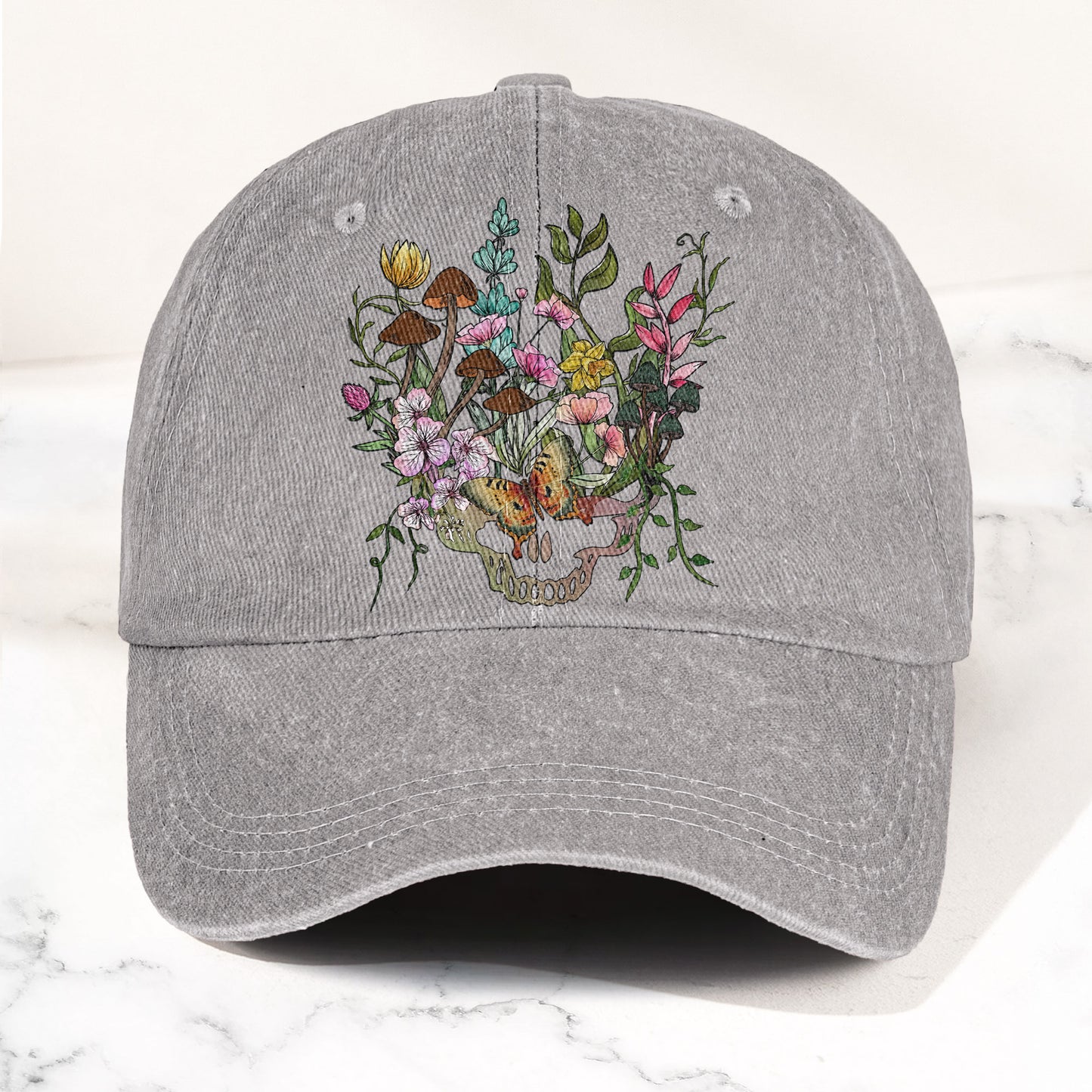 Grateful Dead Botanical Stealie Skull And Flower Denim Cap – Retro Vintage Dad Cap Gift For Dad (With Box)