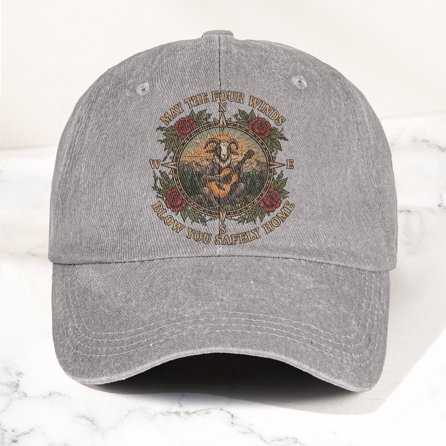 Grateful Dead Franklin's Tower May The Four Winds Blow You Safely Home Goat Lyrics Denim Cap – Retro Vintage Dad Cap Gift For Dad (With Box)