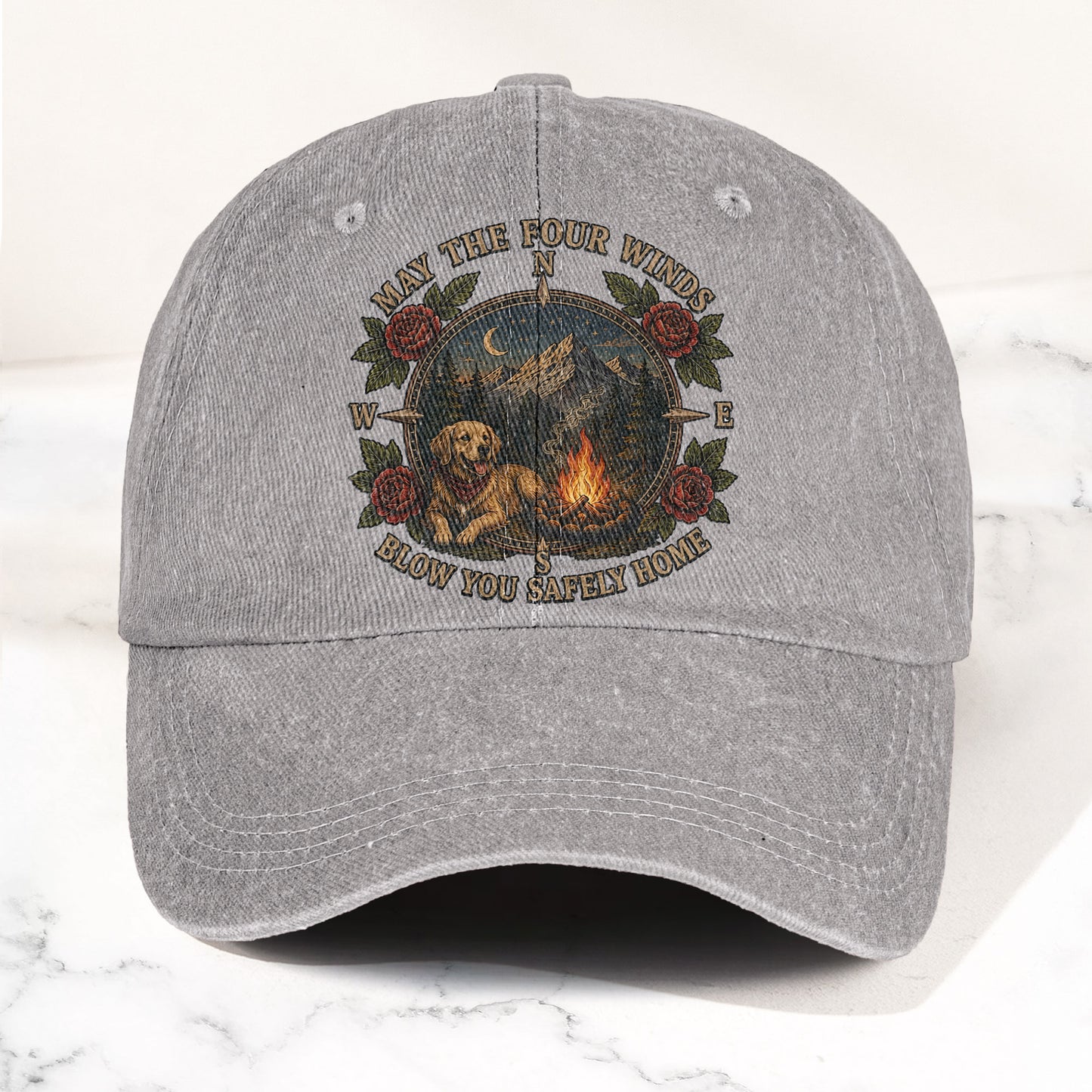 Grateful Dead Franklin's Tower May The Four Winds Blow You Safely Home Dog Campfire Denim Cap – Retro Vintage Dad Cap Gift For Dad (With Box)