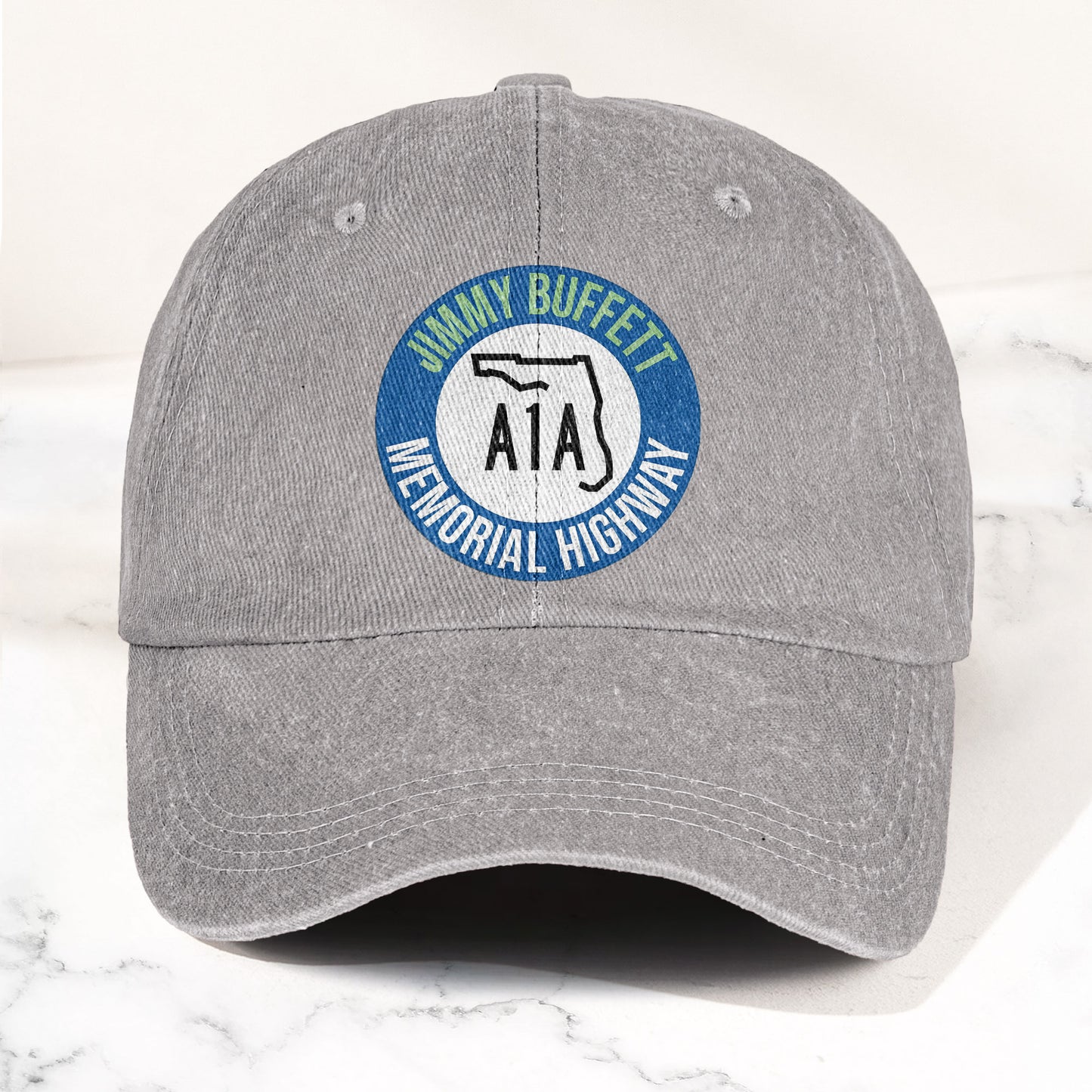 Jimmy Buffett A1A Memorial Highway Denim Cap – Retro Jimmy Buffett Tribute Dad Hat (With Box)